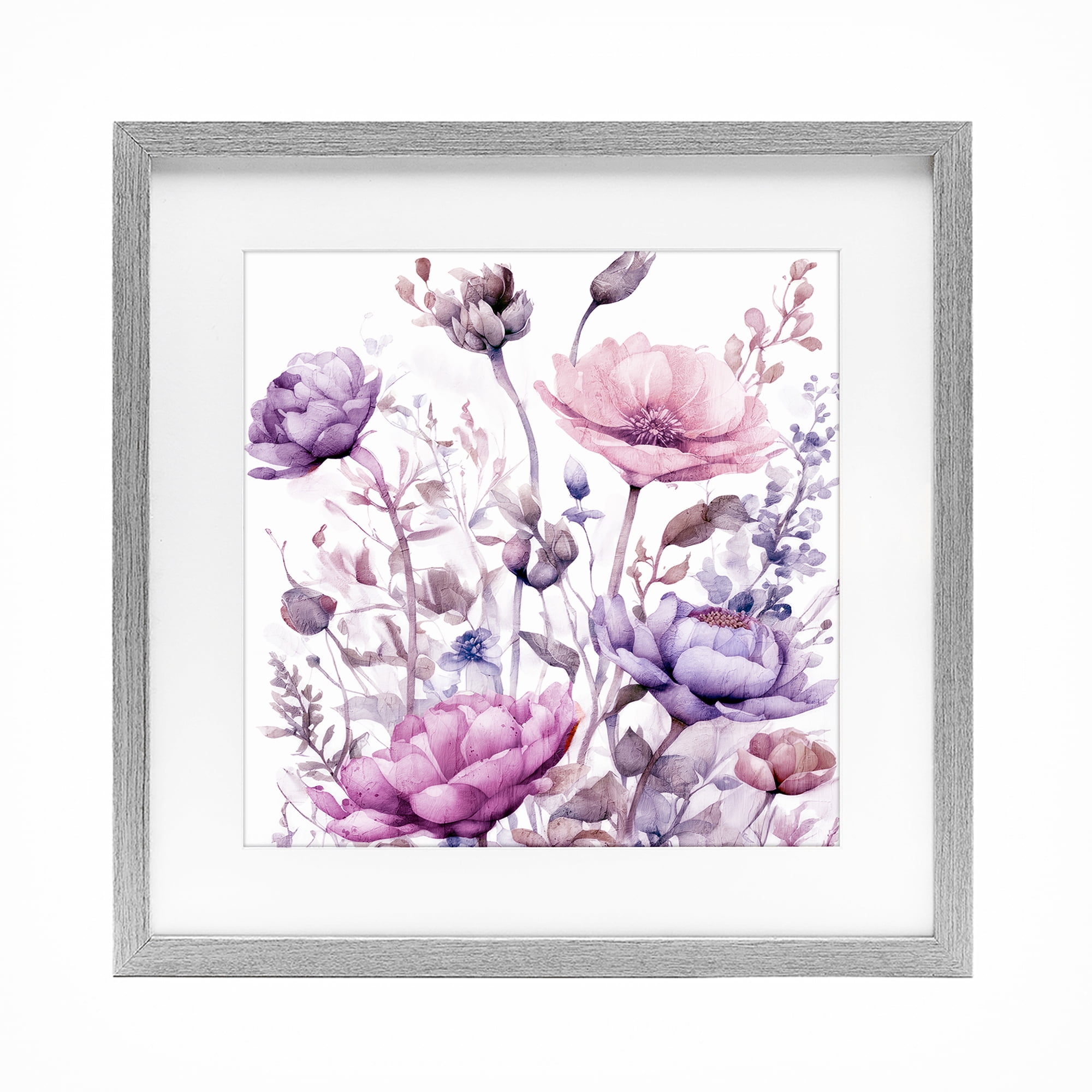 Stupell Industries Purple & Pink Florals Gray Framed Print Under Glass, design by Kim Lewis
