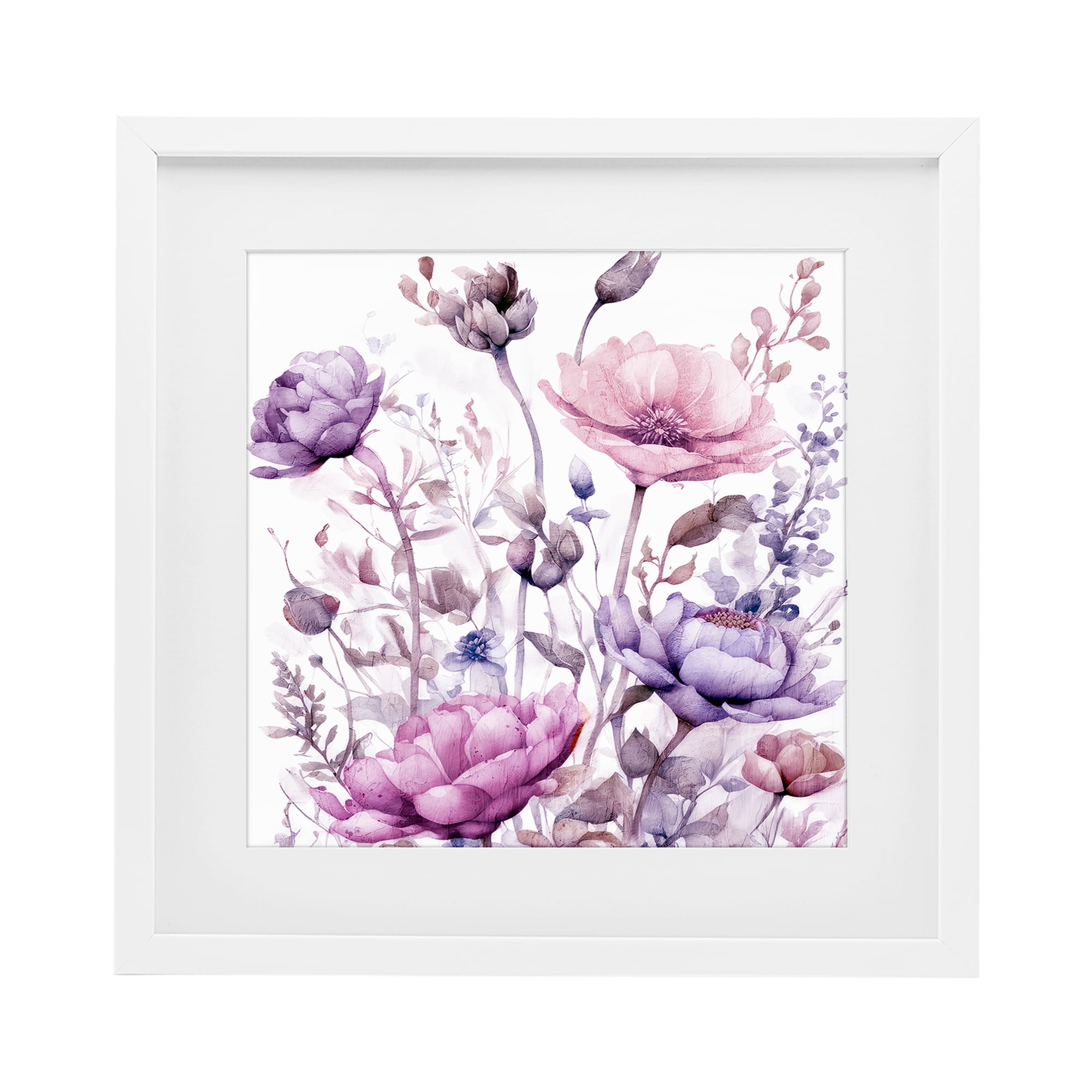Stupell Industries Purple & Pink Florals White Framed Print Under Glass, design by Kim Lewis