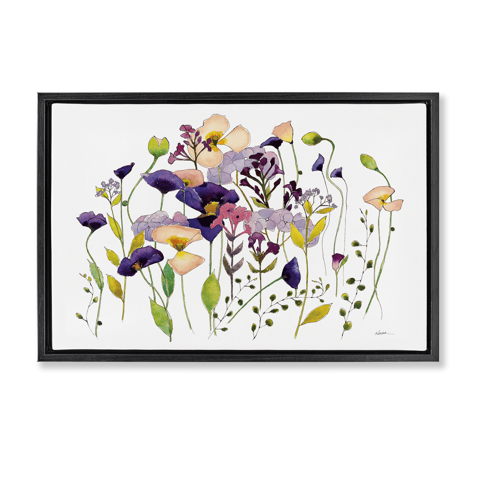 Stupell Industries Purple Poppy Sprigs Botanical & Floral Painting Black Floater Framed Art Print Wall Art, 25 x 17