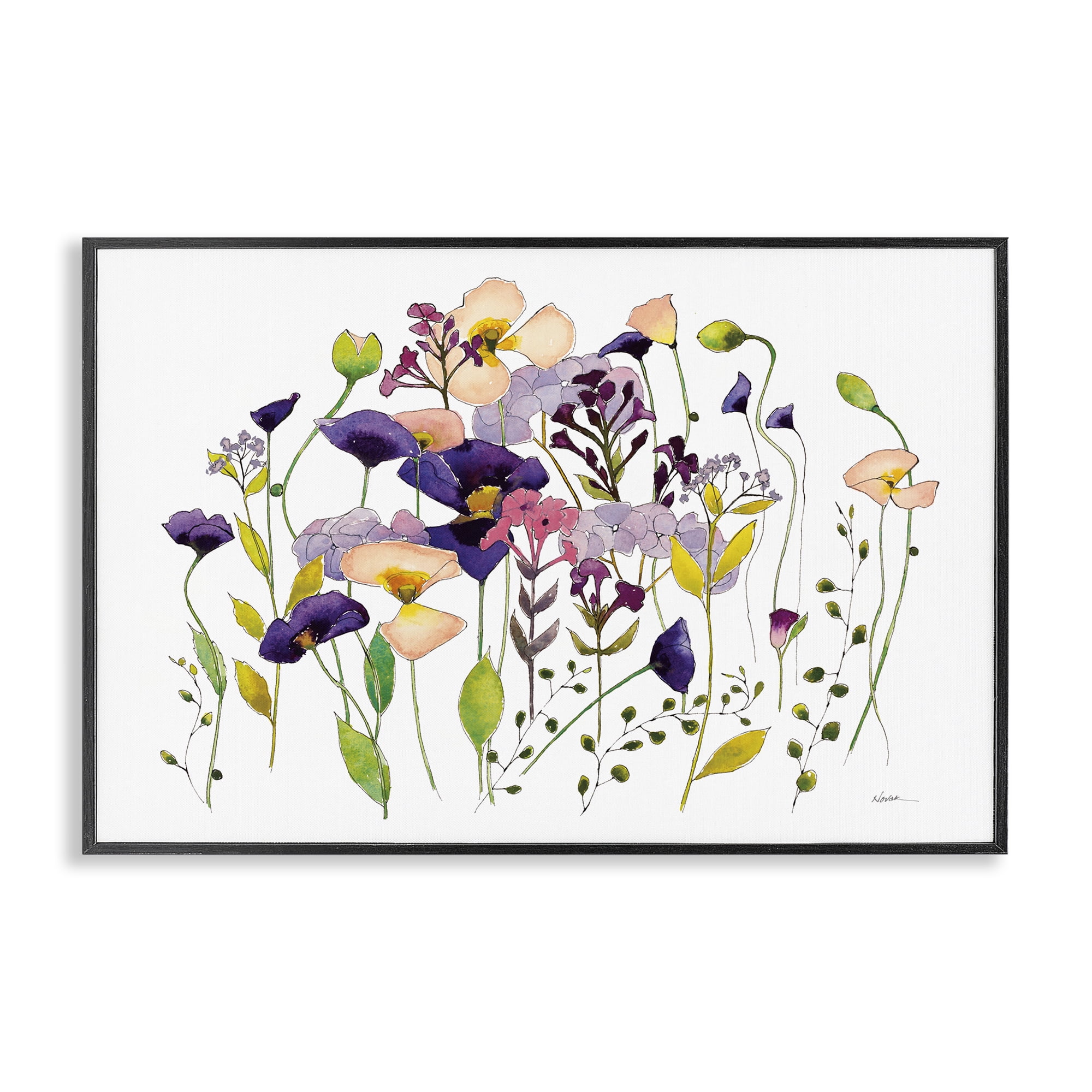 Stupell Industries Purple Poppy Sprigs Botanical & Floral Painting Black Framed Art Print Wall Art, 30 x 20