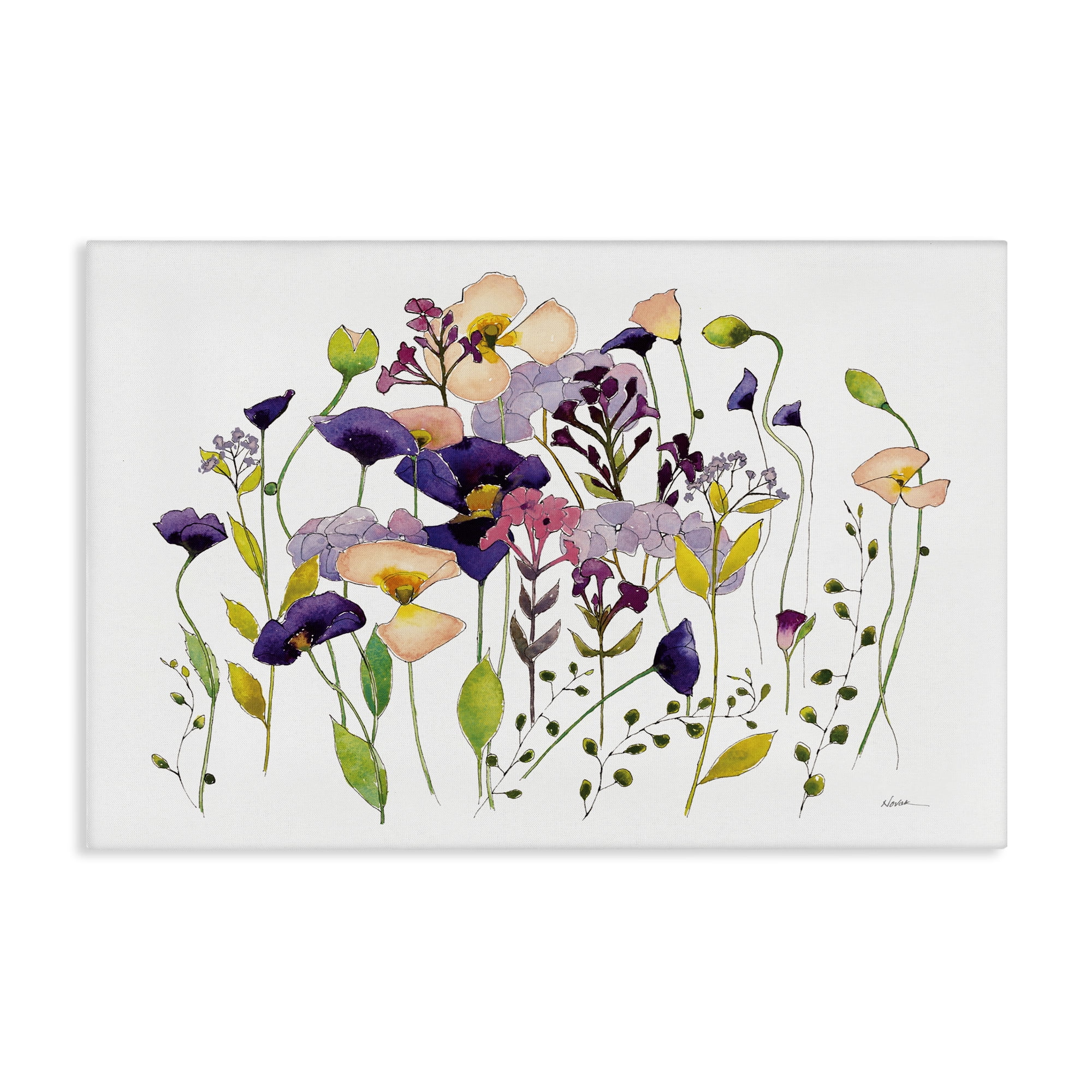 Stupell Industries Purple Poppy Sprigs Botanical & Floral Painting Gallery Wrapped Canvas Art Print Wall Art, 45 x 30