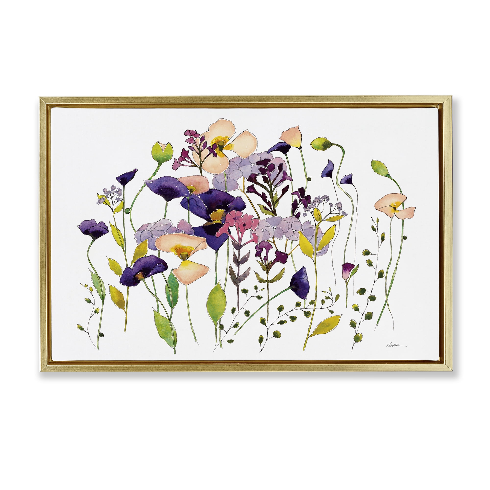 Stupell Industries Purple Poppy Sprigs Botanical & Floral Painting Gold Floater Framed Art Print Wall Art, 25 x 17