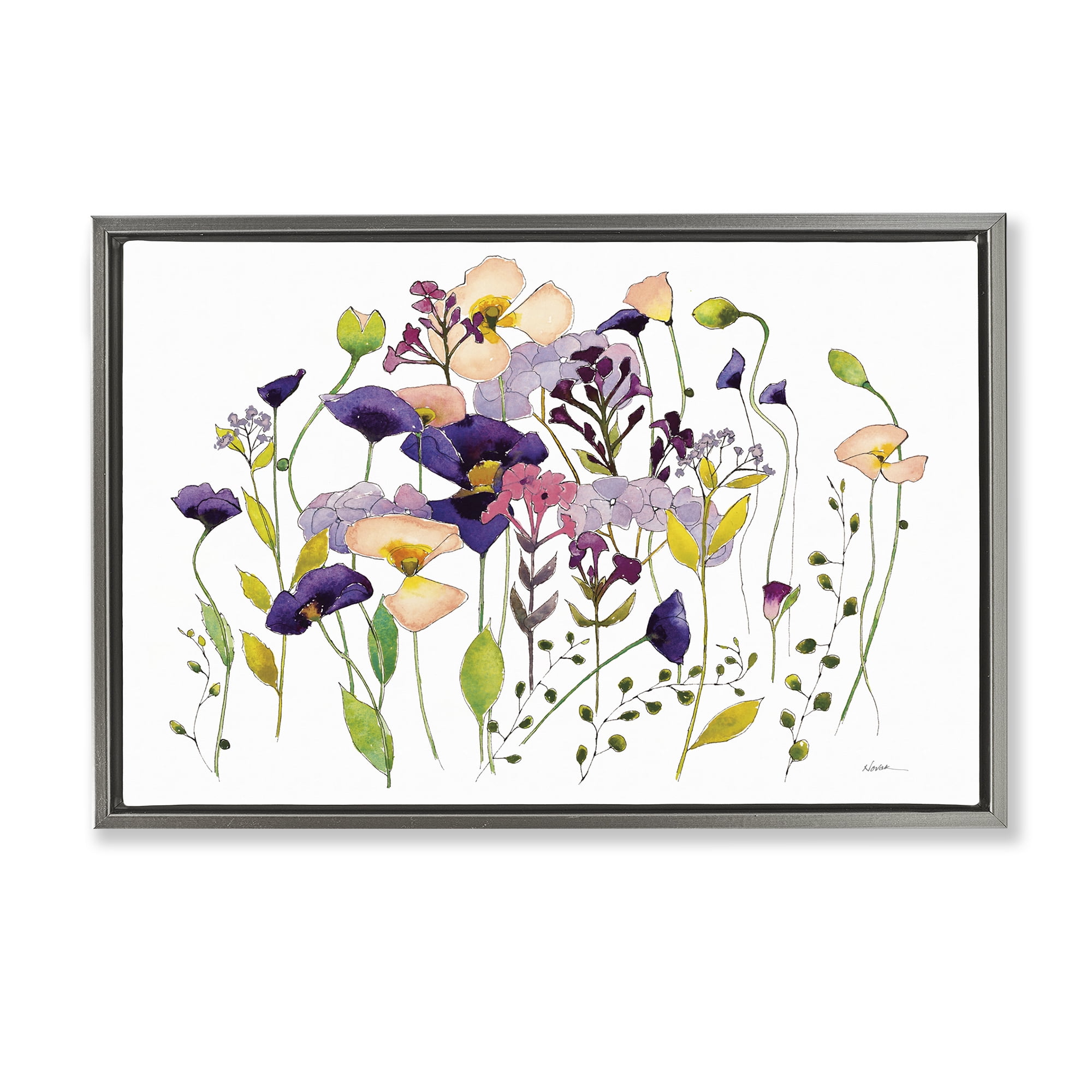 Stupell Industries Purple Poppy Sprigs Botanical & Floral Painting Gray Floater Framed Art Print Wall Art, 31 x 21