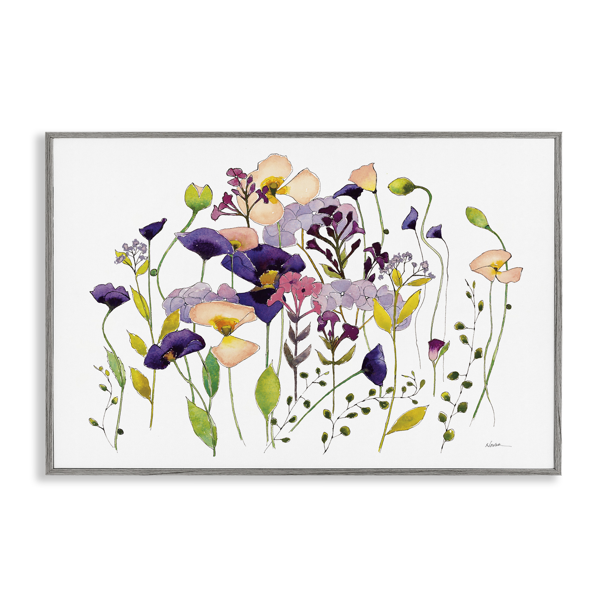 Stupell Industries Purple Poppy Sprigs Botanical & Floral Painting Gray Framed Art Print Wall Art, 30 x 20