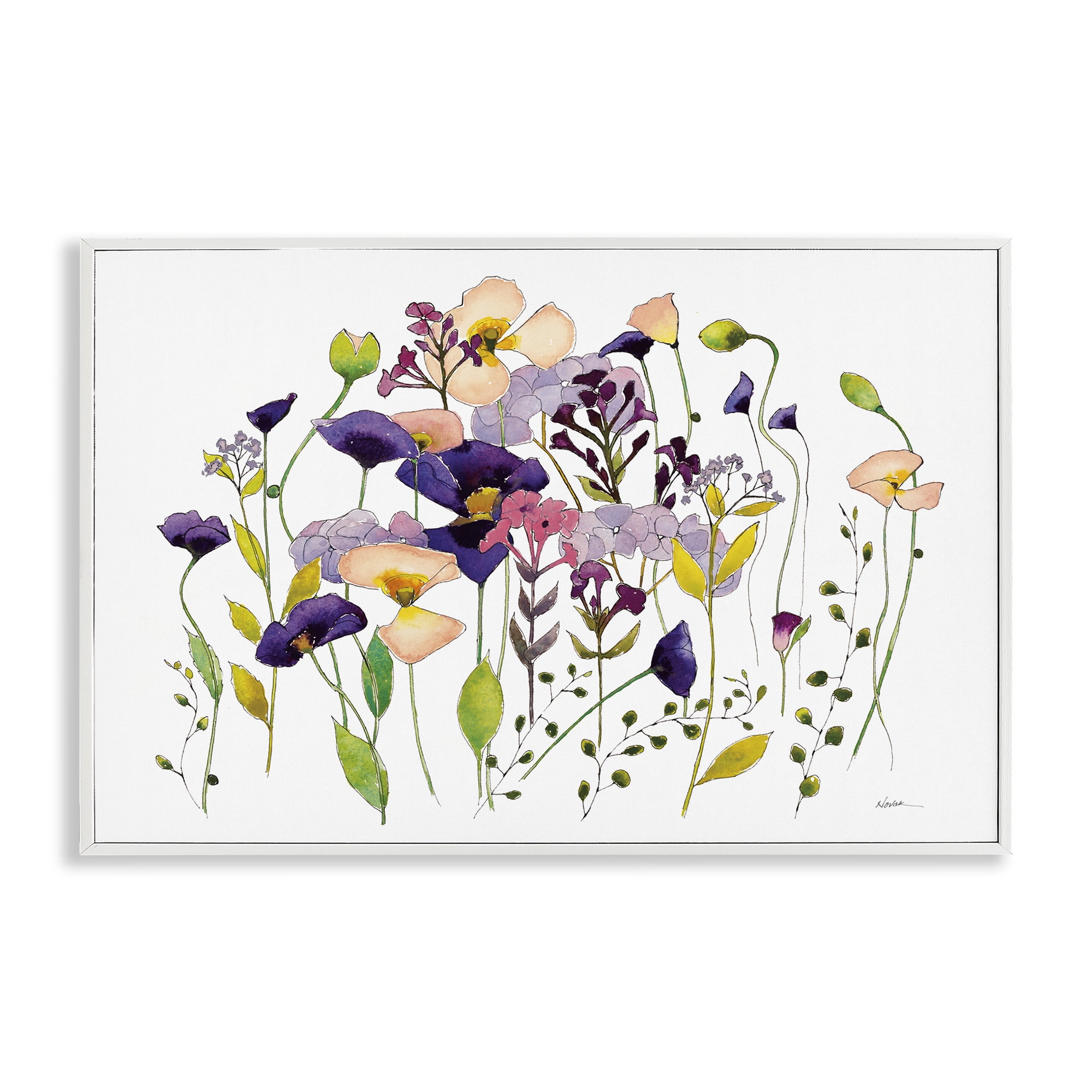 Stupell Industries Purple Poppy Sprigs Botanical & Floral Painting White Framed Art Print Wall Art, 18 x 12