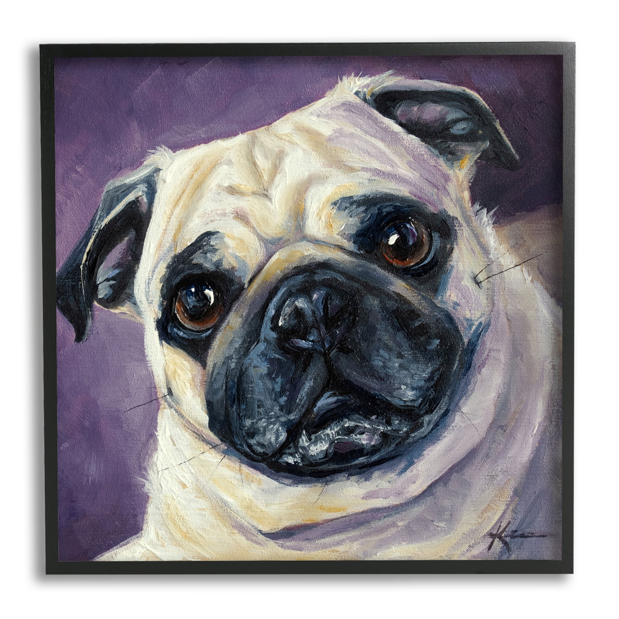 Stupell Industries Purple Pug Face Portrait Animals & Insects Painting Black Framed Art Print Wall Art