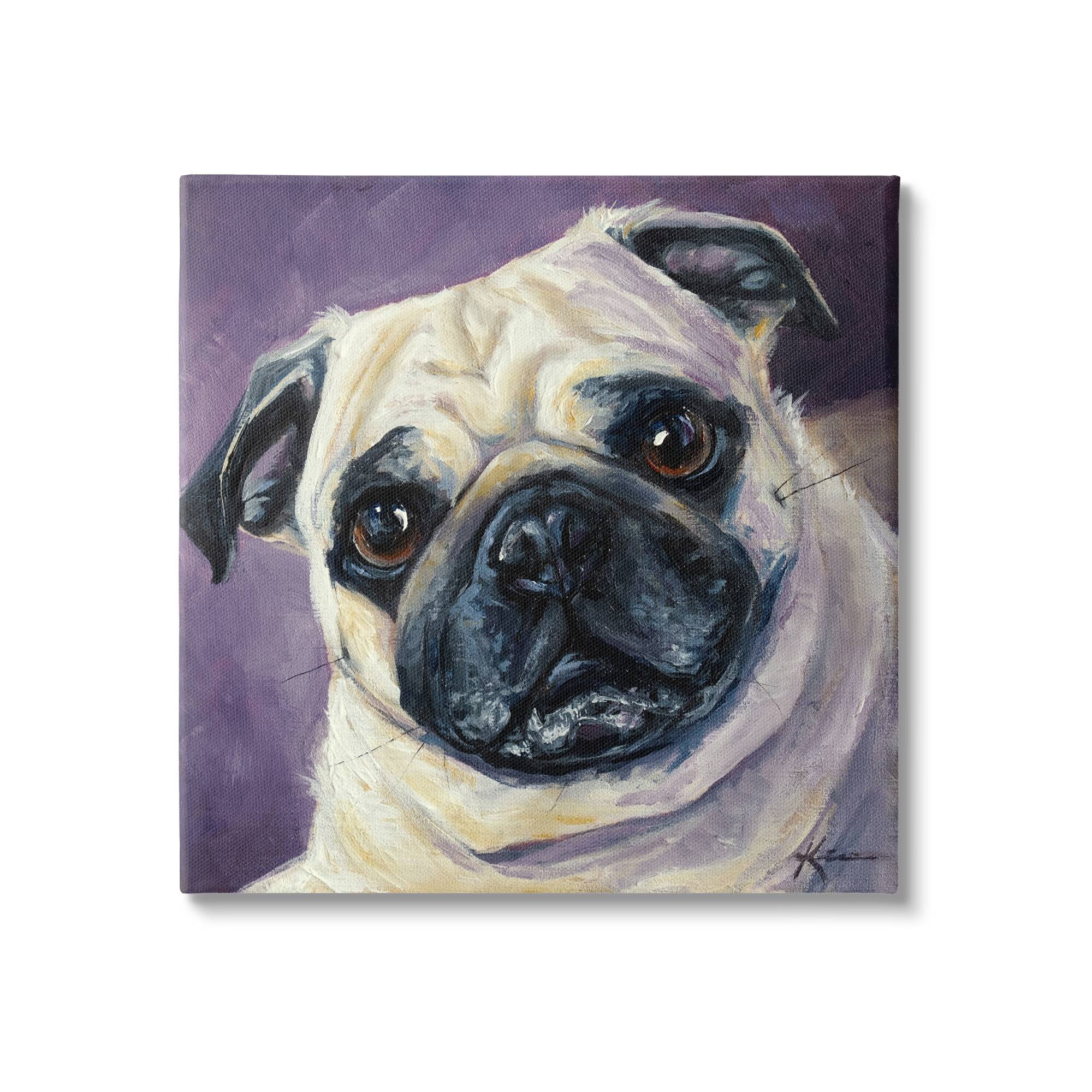 Stupell Industries Purple Pug Face Portrait Animals & Insects Painting Gallery Wrapped Canvas Print Wall Art