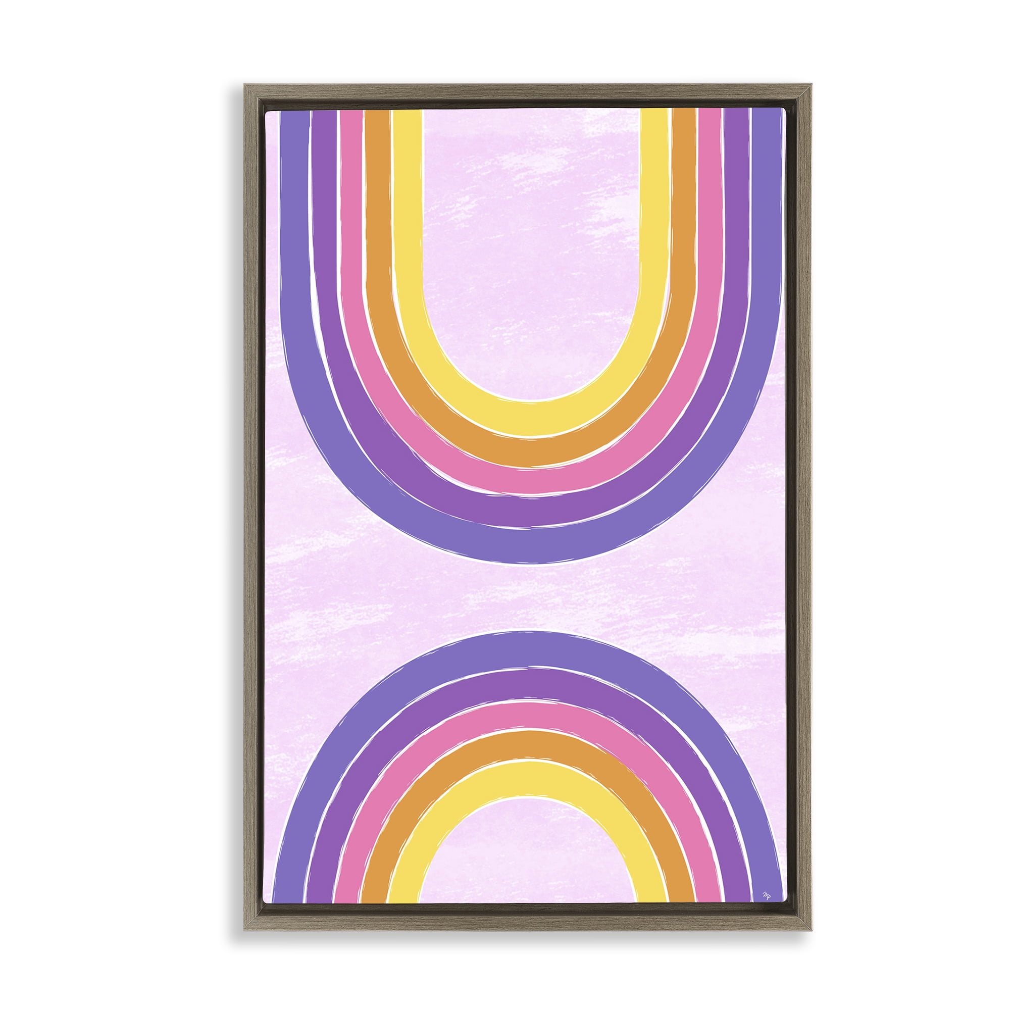 Stupell Industries Purple Rainbow Arches Landscape Painting Brown Floater Framed Art Print Wall Art, 21 x 31