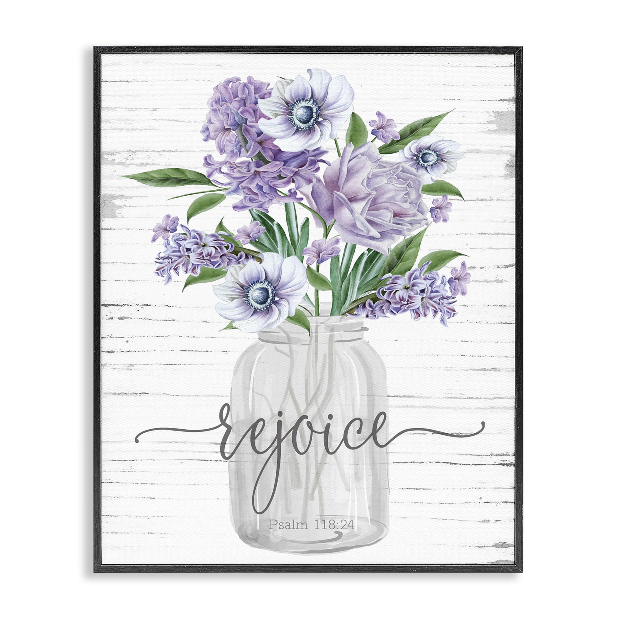 Stupell Industries Purple Rejoice Bouquet Religious Painting Black Framed Art Print Wall Art, 11 x 14