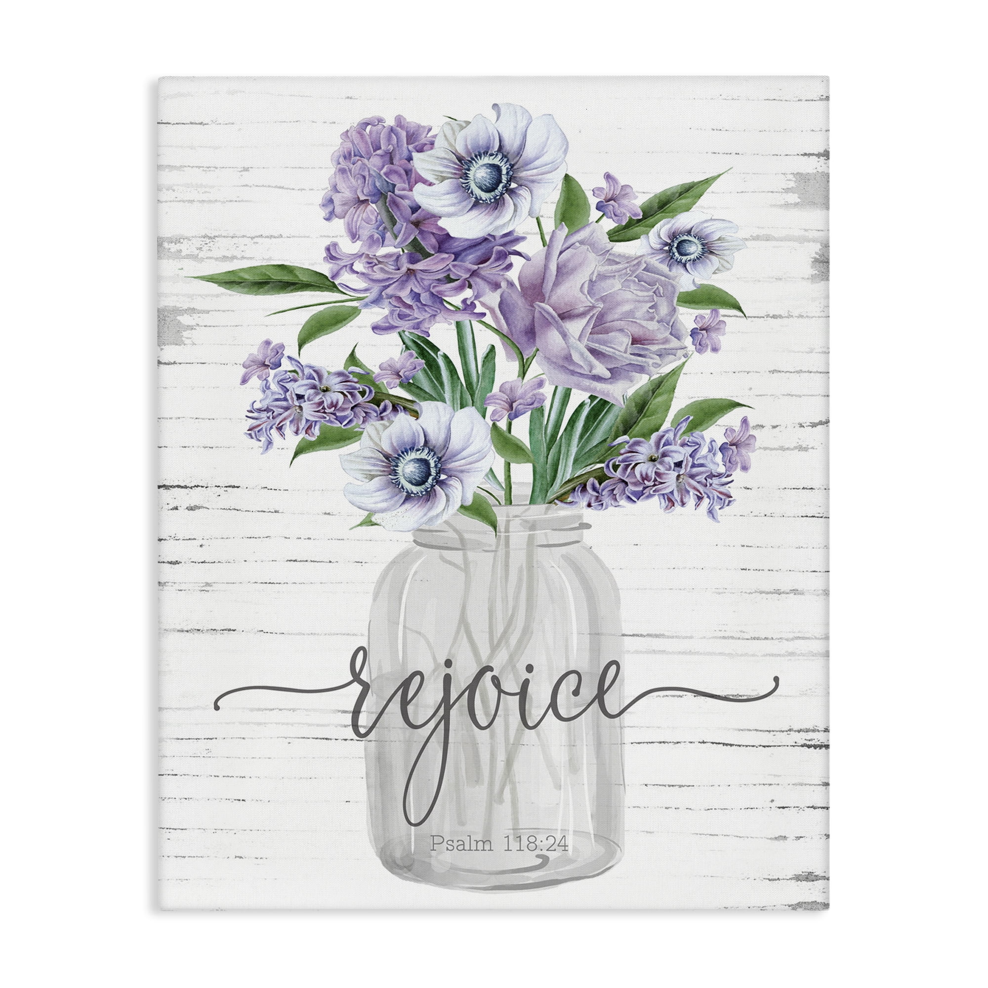 Stupell Industries Purple Rejoice Bouquet Religious Painting Gallery Wrapped Canvas Art Print Wall Art, 24 x 30