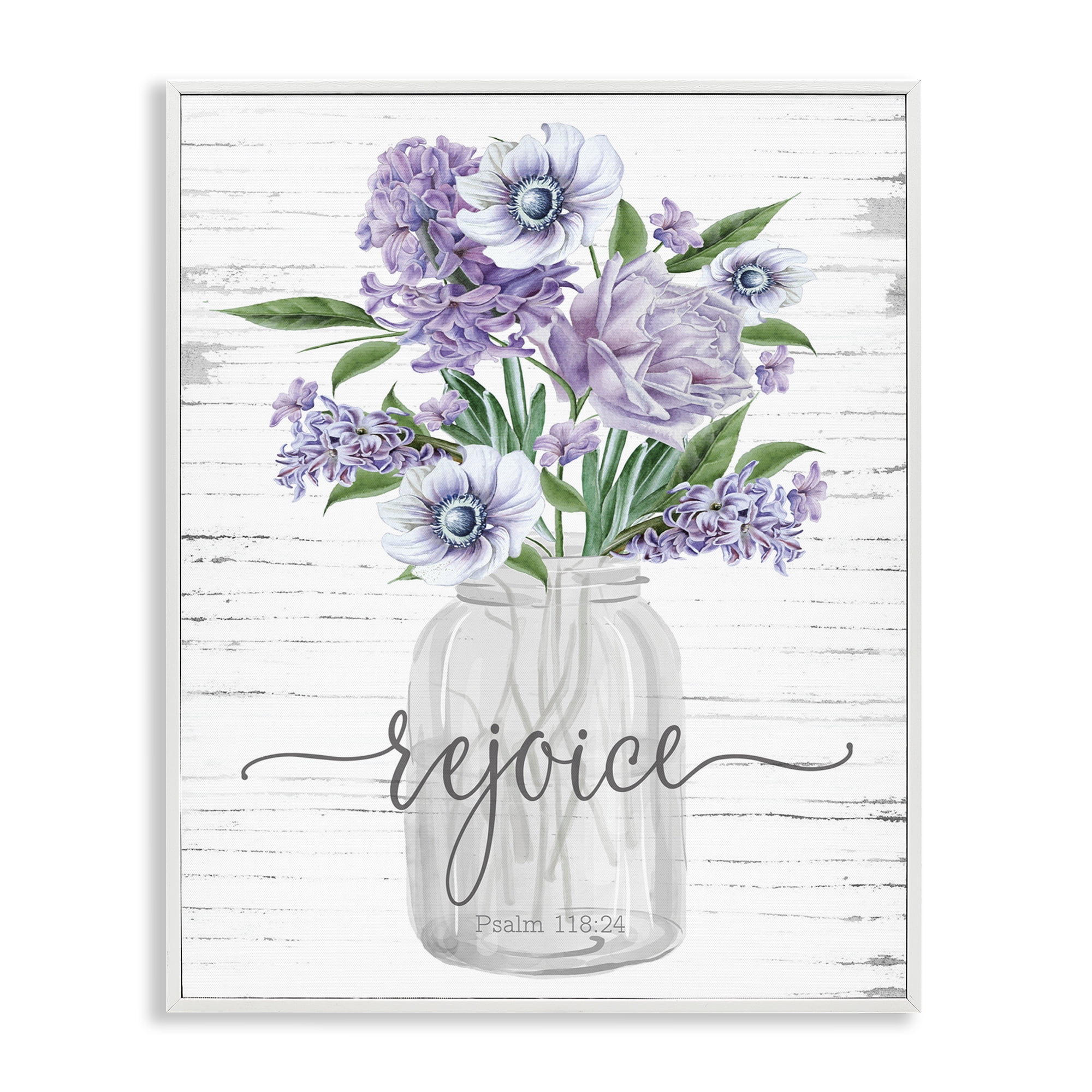 Stupell Industries Purple Rejoice Bouquet Religious Painting White Framed Art Print Wall Art, 16 x 20