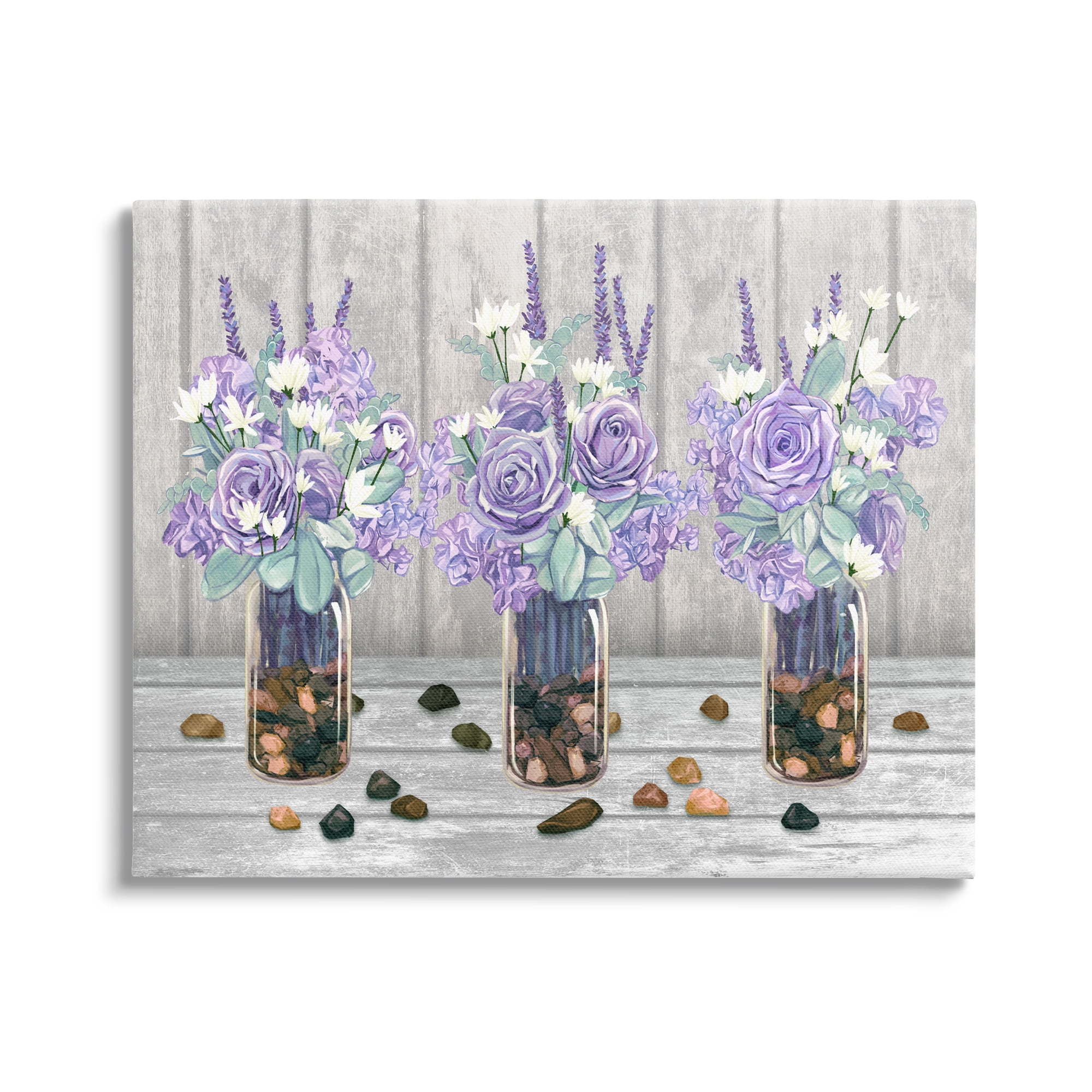 Stupell Industries Purple Rose Bouquet Trio Scattered Rustic Rocks Graphic Art Gallery Wrapped Canvas Print Wall Art, Design by Ziwei Li