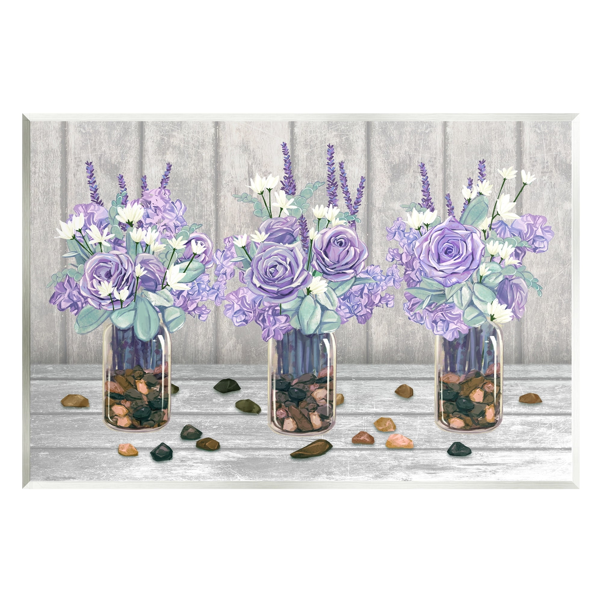 Stupell Industries Purple Rose Bouquet Trio Scattered Rustic Rocks Graphic Art Unframed Art Print Wall Art, Design by Ziwei Li