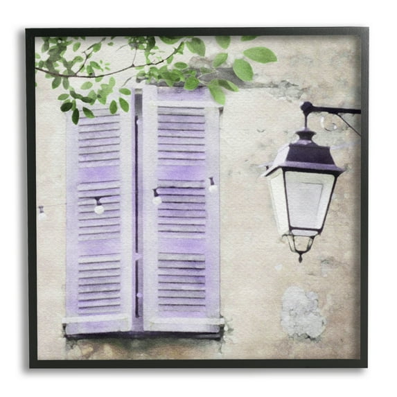 Stupell Industries Purple Shutters Scenery Travel & Places Painting Black Framed Art Print Wall Art, 24 x 24