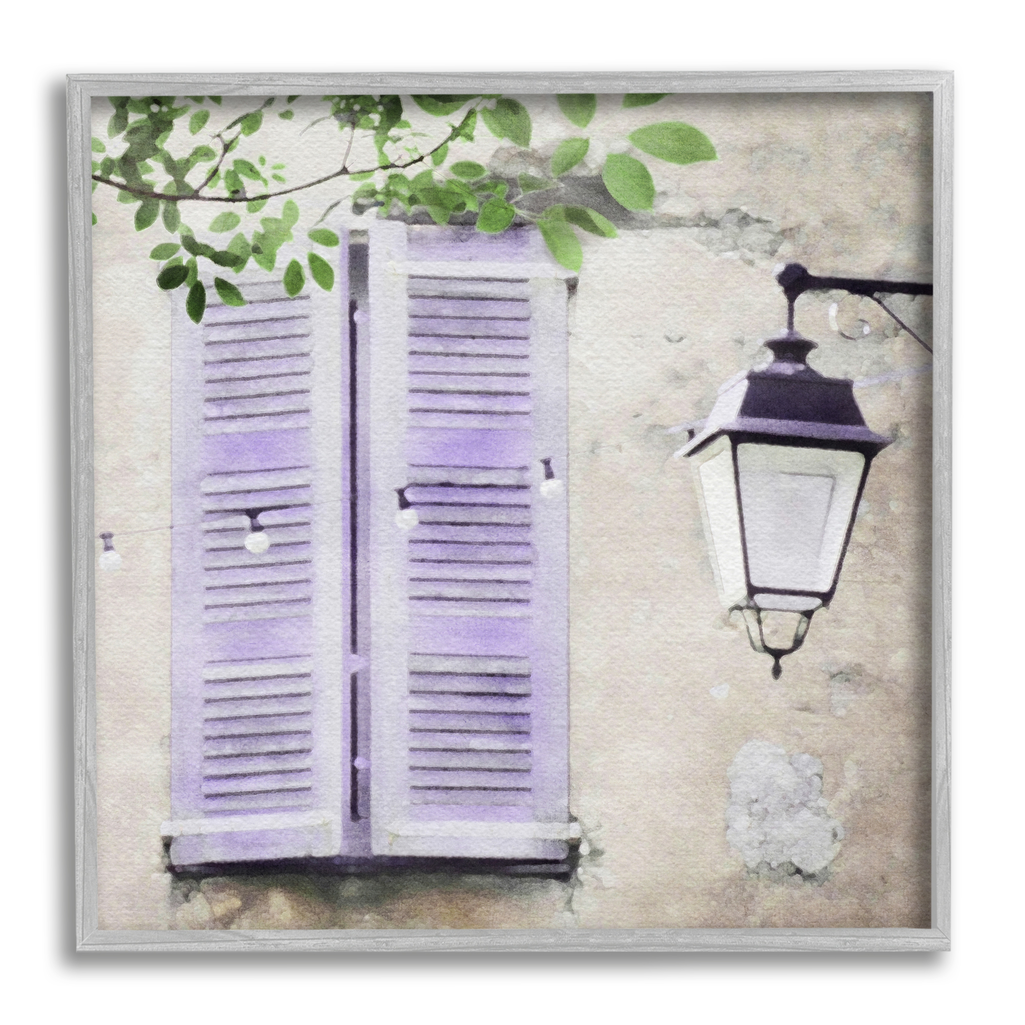 Stupell Industries Purple Shutters Scenery Travel & Places Painting Gray Framed Art Print Wall Art, 17 x 17