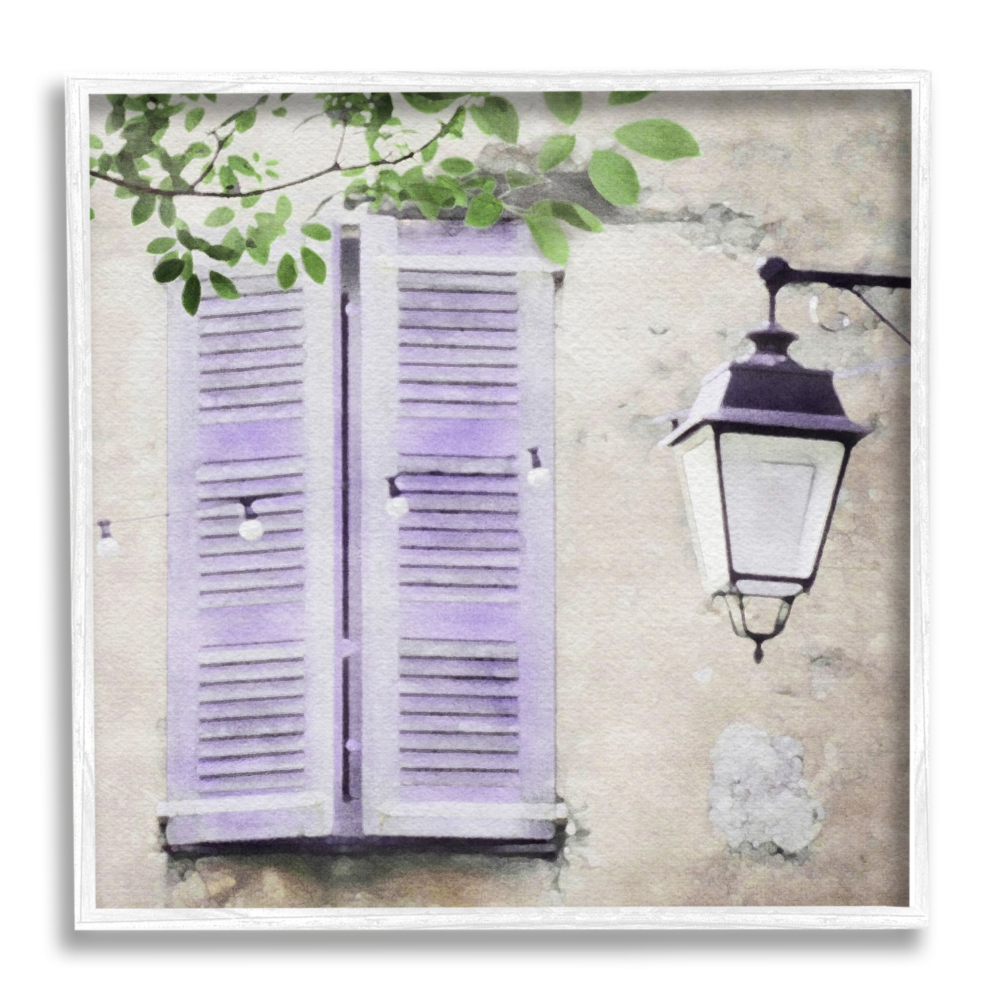 Stupell Industries Purple Shutters Scenery Travel & Places Painting White Framed Art Print Wall Art, 17 x 17