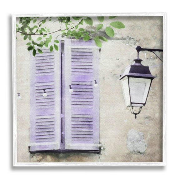 Stupell Industries Purple Shutters Scenery Travel & Places Painting White Framed Art Print Wall Art, 24 x 24