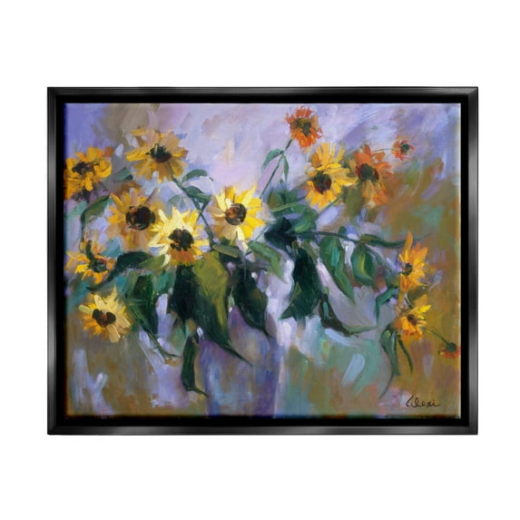 Stupell Industries Purple Sunflowers Painting Botanical & Floral Painting Black Floater Framed Canvas Art Print Wall Art, 21 x 17