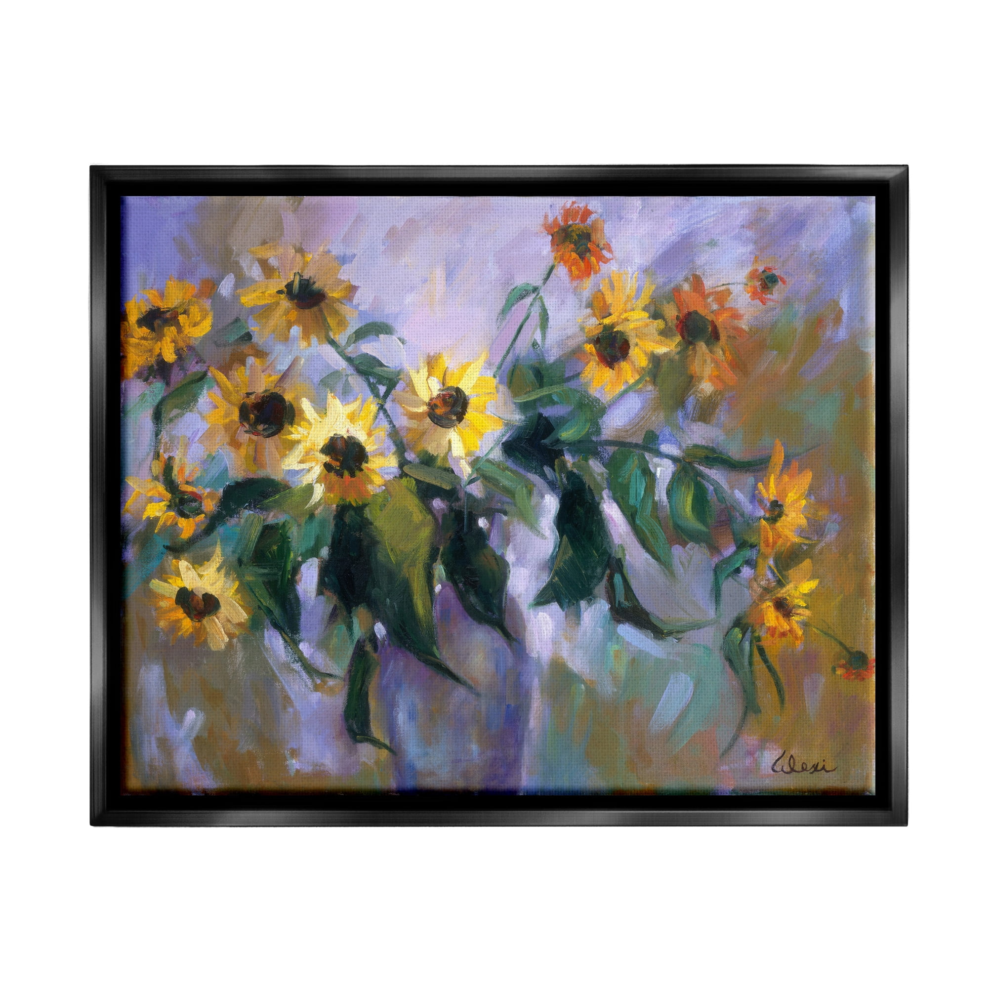 Stupell Industries Purple Sunflowers Painting Botanical & Floral Painting Black Floater Framed Canvas Art Print Wall Art, 31 x 25