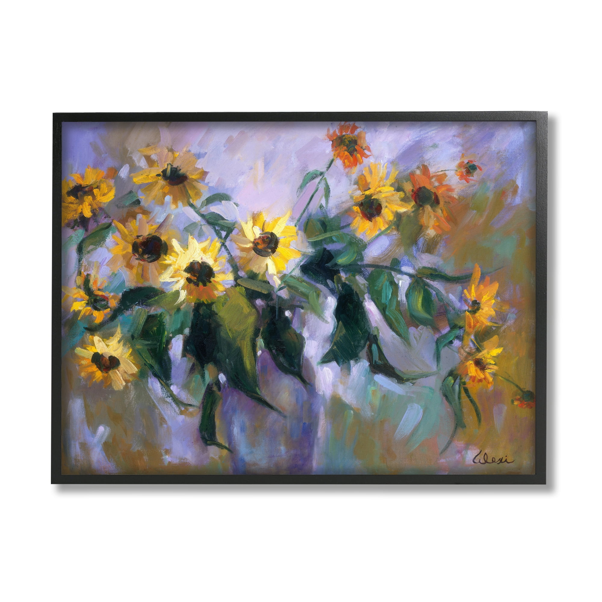 Stupell Industries Purple Sunflowers Painting Botanical & Floral Painting Black Framed Art Print Wall Art, 30 x 24