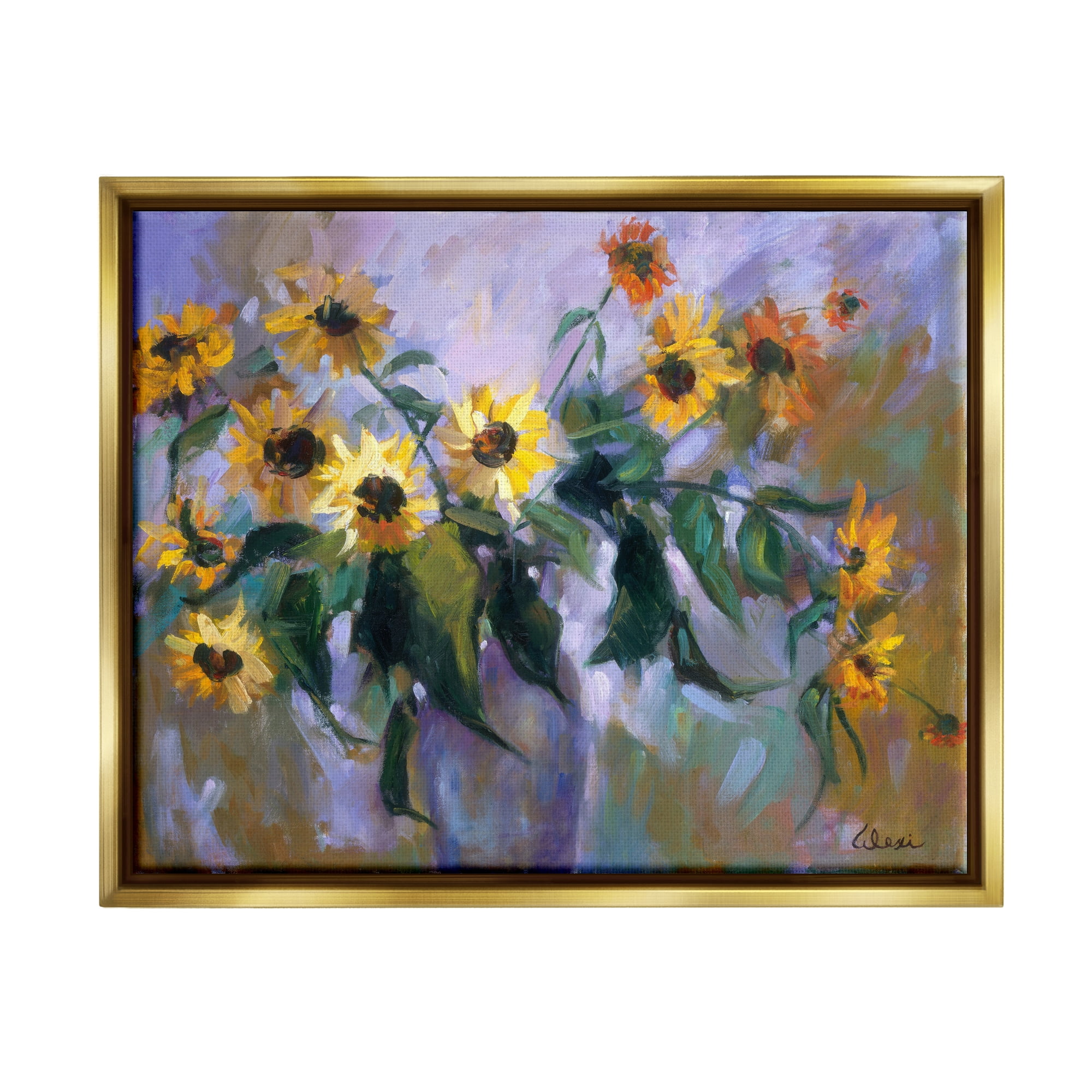 Stupell Industries Purple Sunflowers Painting Botanical & Floral Painting Gold Floater Framed Canvas Art Print Wall Art, 31 x 25