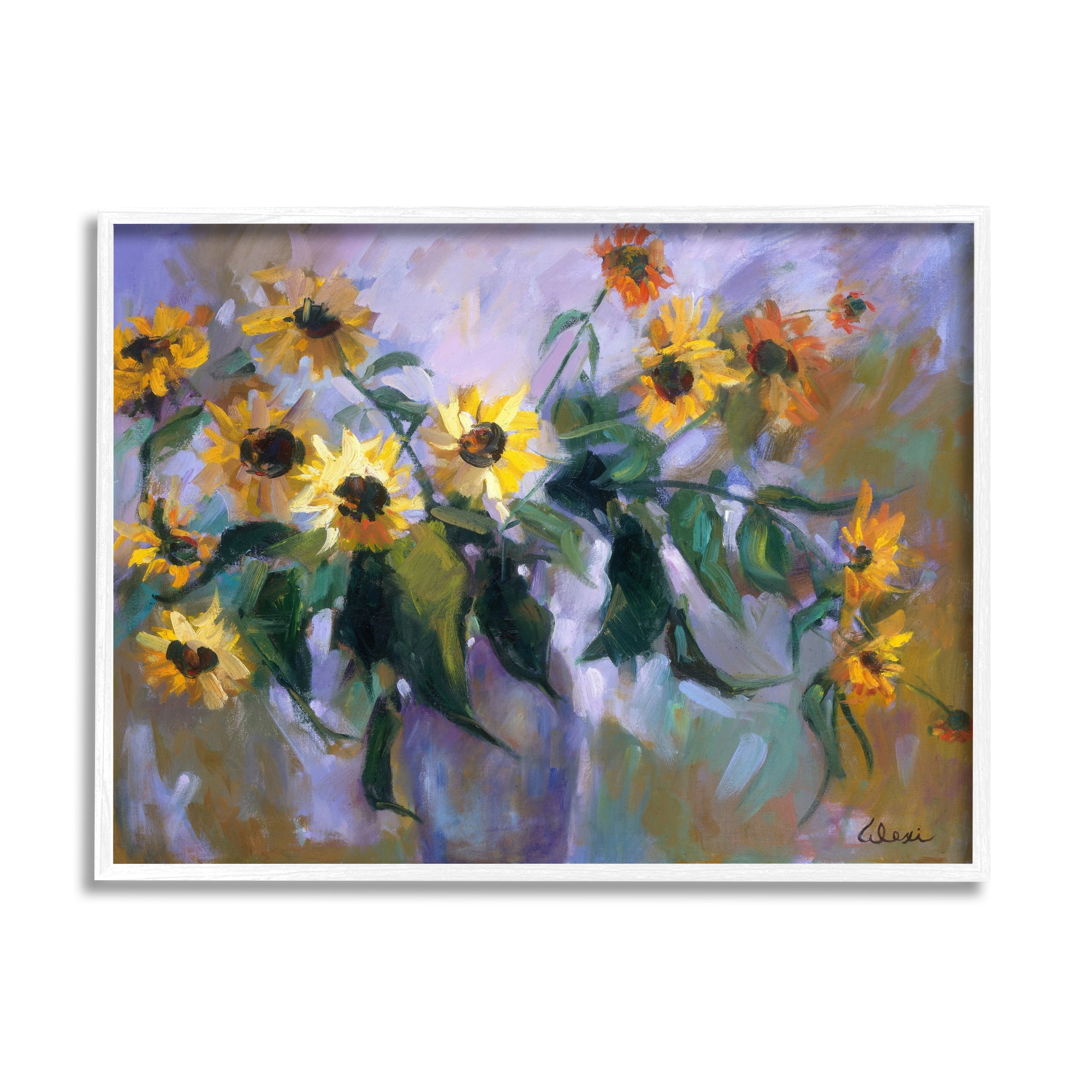 Stupell Industries Purple Sunflowers Painting Botanical & Floral Painting White Framed Art Print Wall Art, 20 x 16