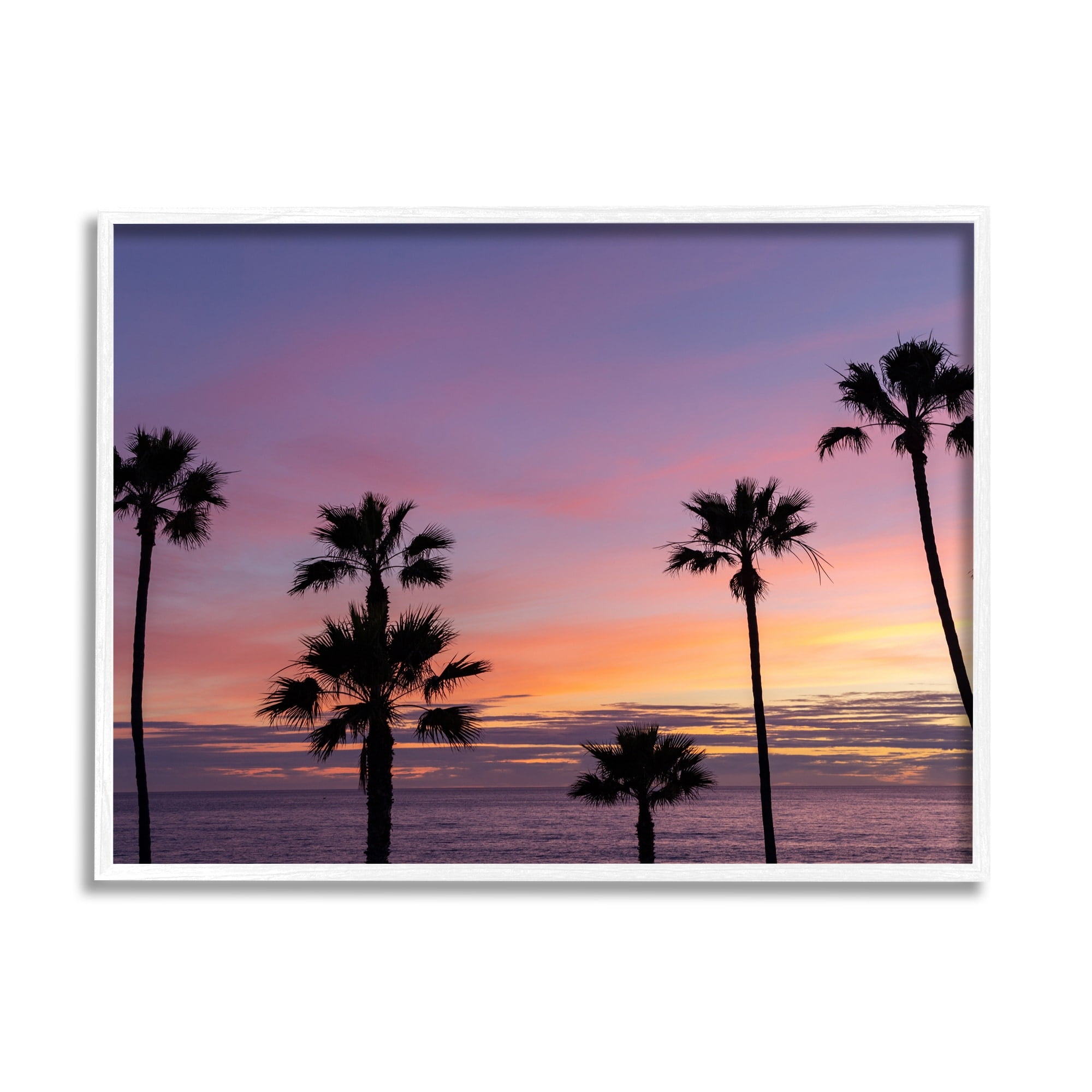 Stupell Industries Purple Sunrise Sky Tall Palm Trees Silhouettes Photograph White Framed Art Print Wall Art, Design by Jeff Poe Photography
