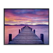 Stupell Industries Purple Sunset Dock Landscape Photography Black Framed Art Print Wall Art, 14 x 11