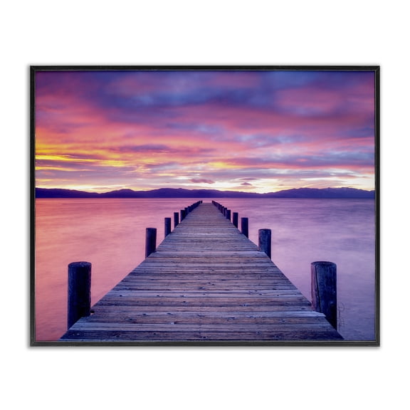 Stupell Industries Purple Sunset Dock Landscape Photography Black Framed Art Print Wall Art, 30 x 24