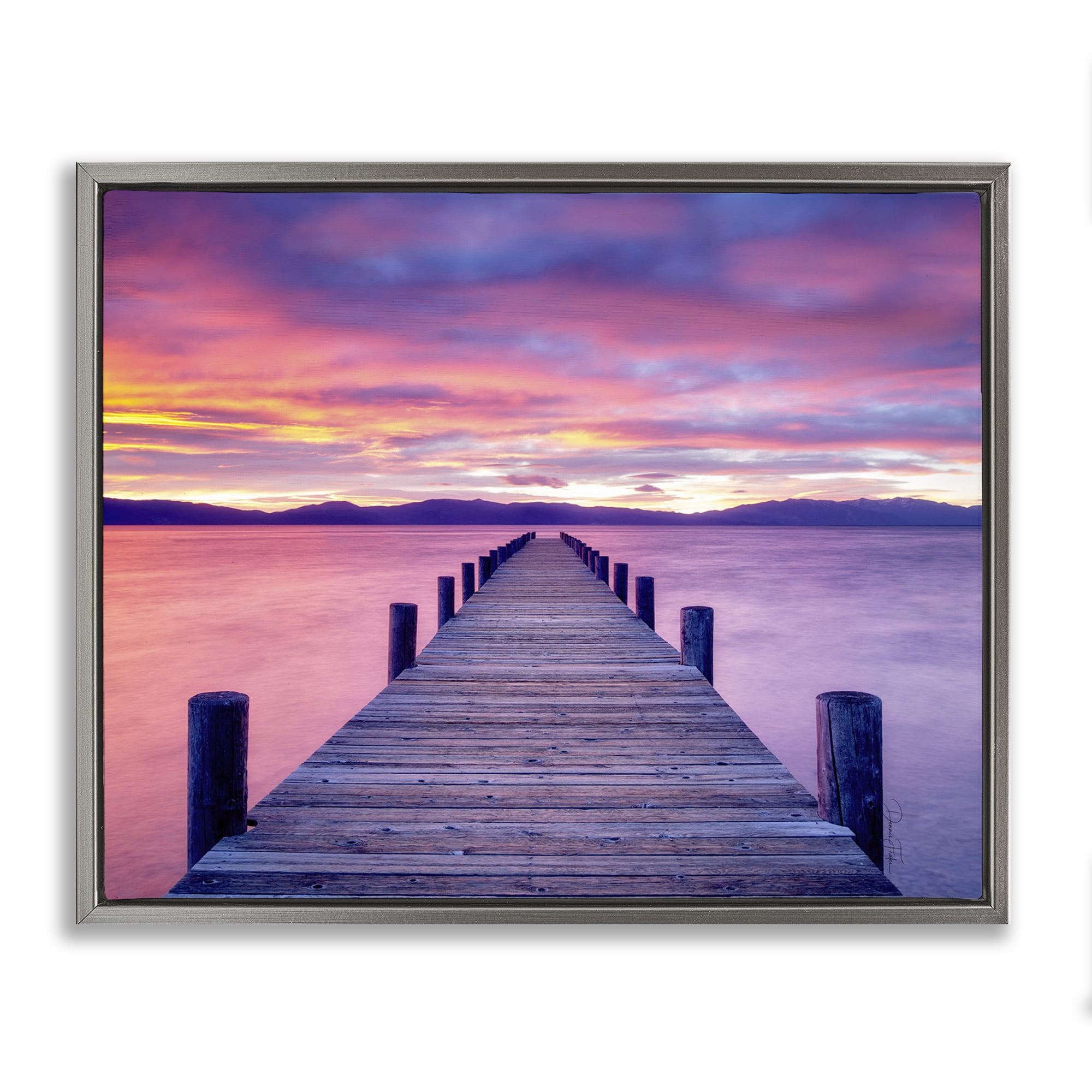Stupell Industries Purple Sunset Dock Landscape Photography Gray Floater Framed Canvas Art Print Wall Art, 21 x 17