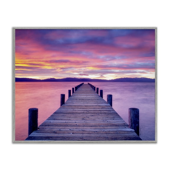 Stupell Industries Purple Sunset Dock Landscape Photography Gray Framed Art Print Wall Art, 30 x 24