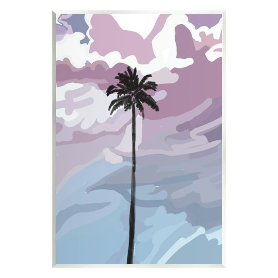 Stupell Industries Purple Sunset Tropical Palm Coastal Painting Unframed Art Print Wall Art