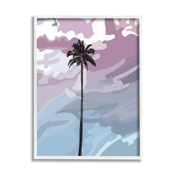 Stupell Industries Purple Sunset Tropical Palm Coastal Painting White Framed Art Print Wall Art