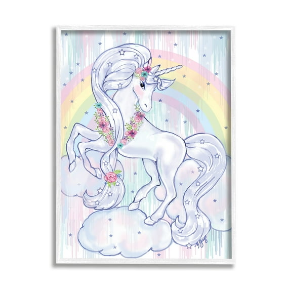 Stupell Industries Purple Unicorn Floral Mane Clouds Under Rainbow, 11 x 14, Designed by Maureen Grigs