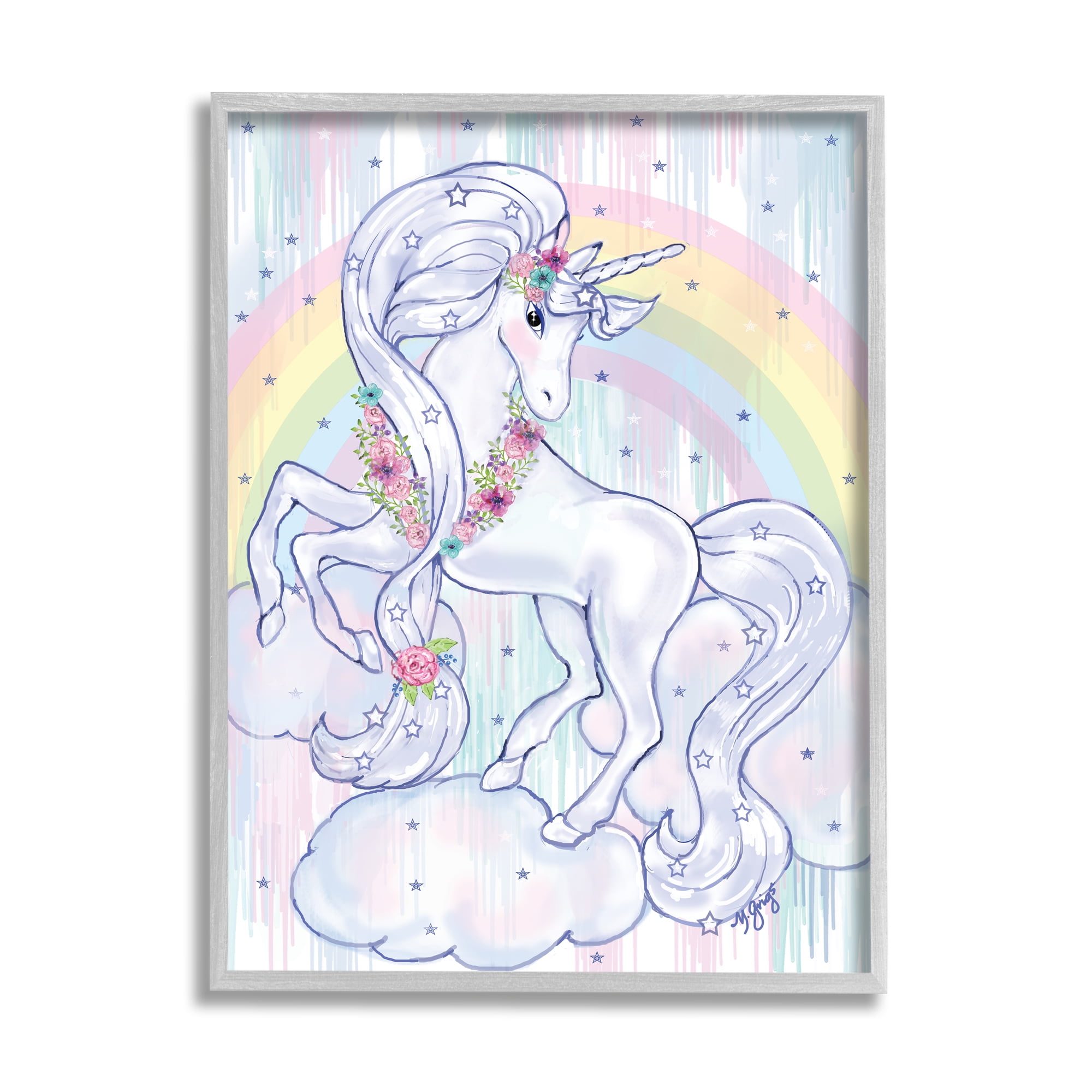 Stupell Industries Purple Unicorn Floral Mane Clouds Under Rainbow, 16 x 20, Designed by Maureen Grigs