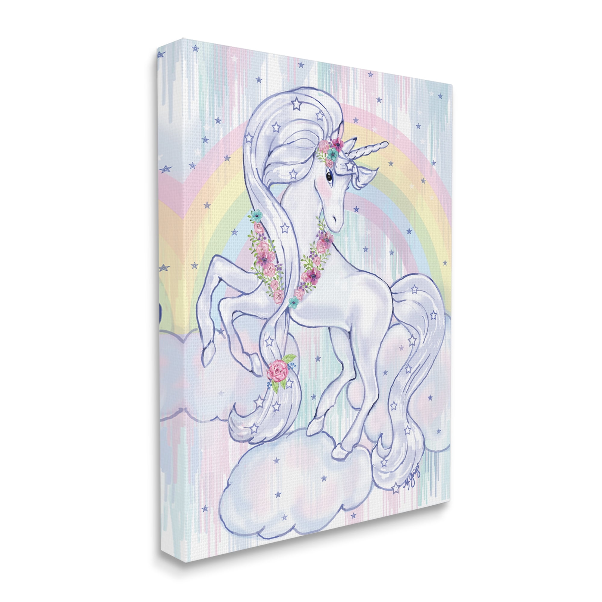 Stupell Industries Purple Unicorn Floral Mane Clouds Under Rainbow, 30 x 40, Designed by Maureen Grigs