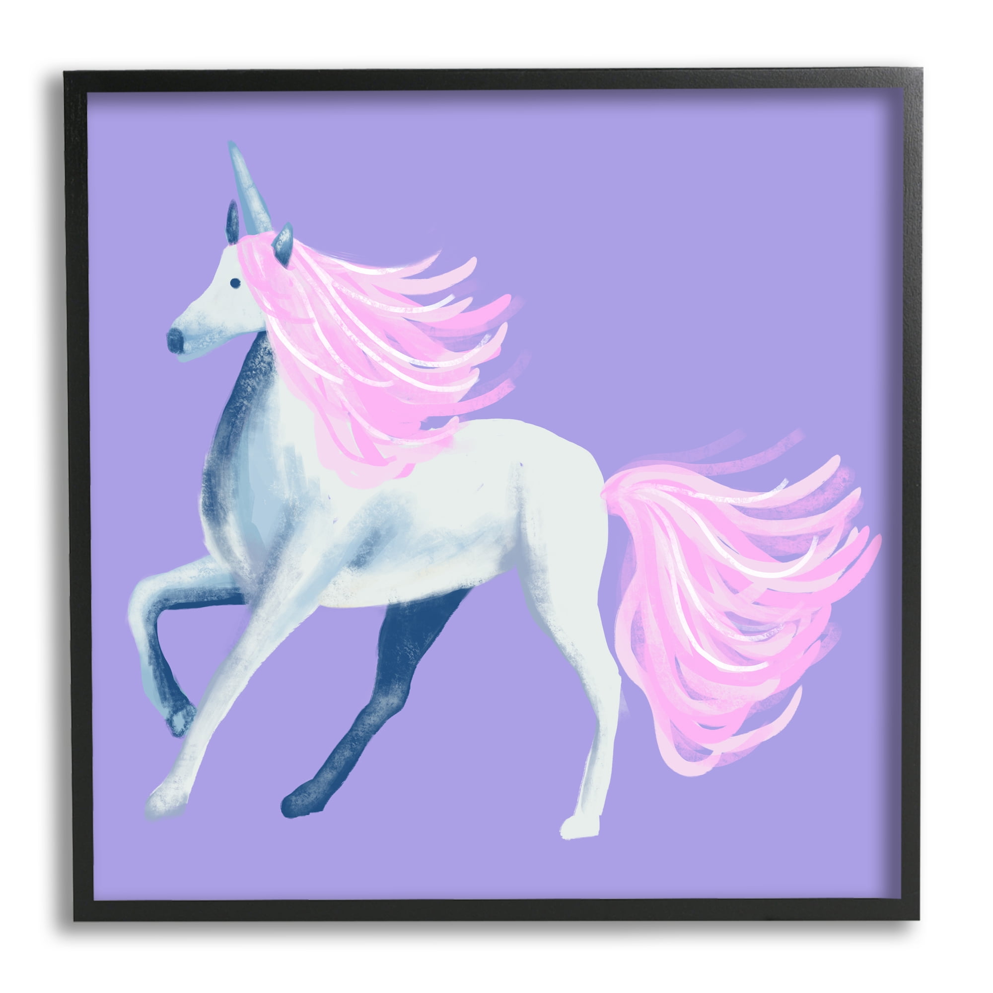 Stupell Industries Purple Unicorn Illustration Fairy Tales & Fantasy Painting Black Framed Art Print Wall Art, 17 x 17