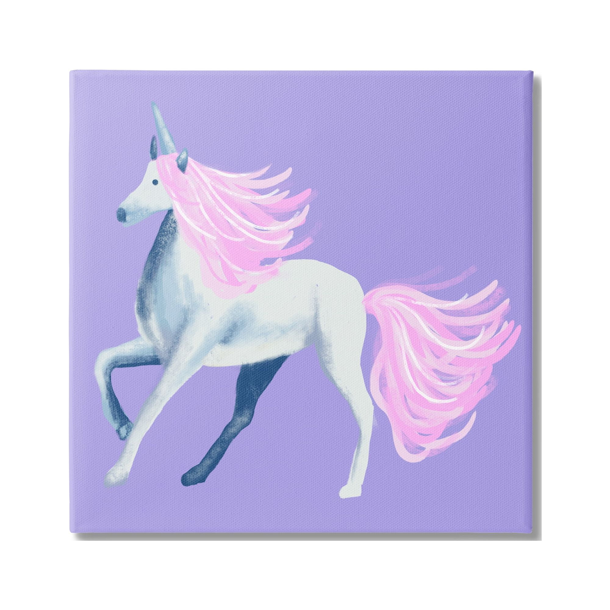 Stupell Industries Purple Unicorn Illustration Fairy Tales & Fantasy Painting Gallery Wrapped Canvas Print Wall Art, 17 x 17