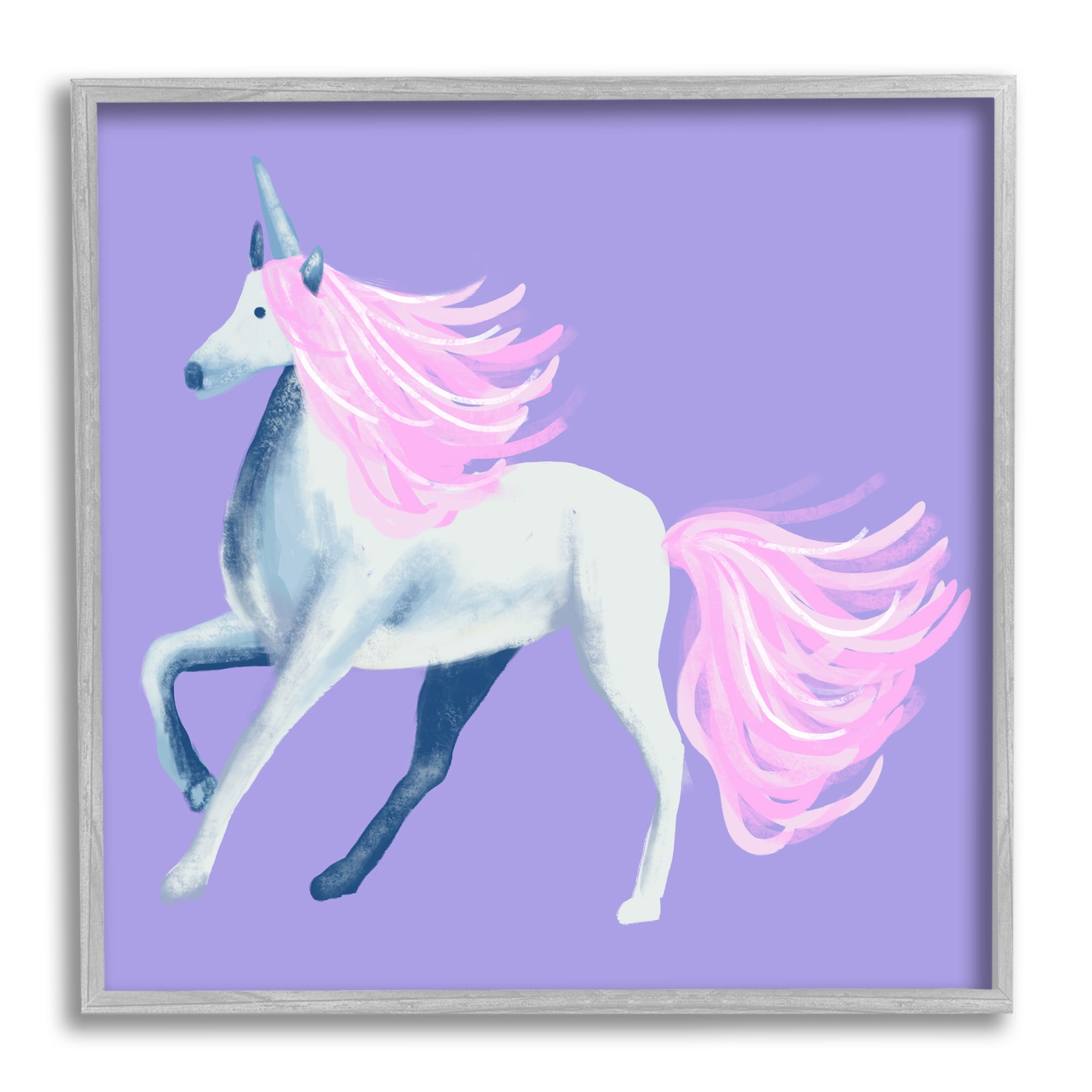 Stupell Industries Purple Unicorn Illustration Fairy Tales & Fantasy Painting Gray Framed Art Print Wall Art, 12 x 12