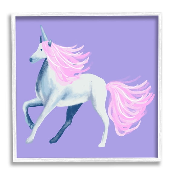 Stupell Industries Purple Unicorn Illustration Fairy Tales & Fantasy Painting White Framed Art Print Wall Art, 17 x 17