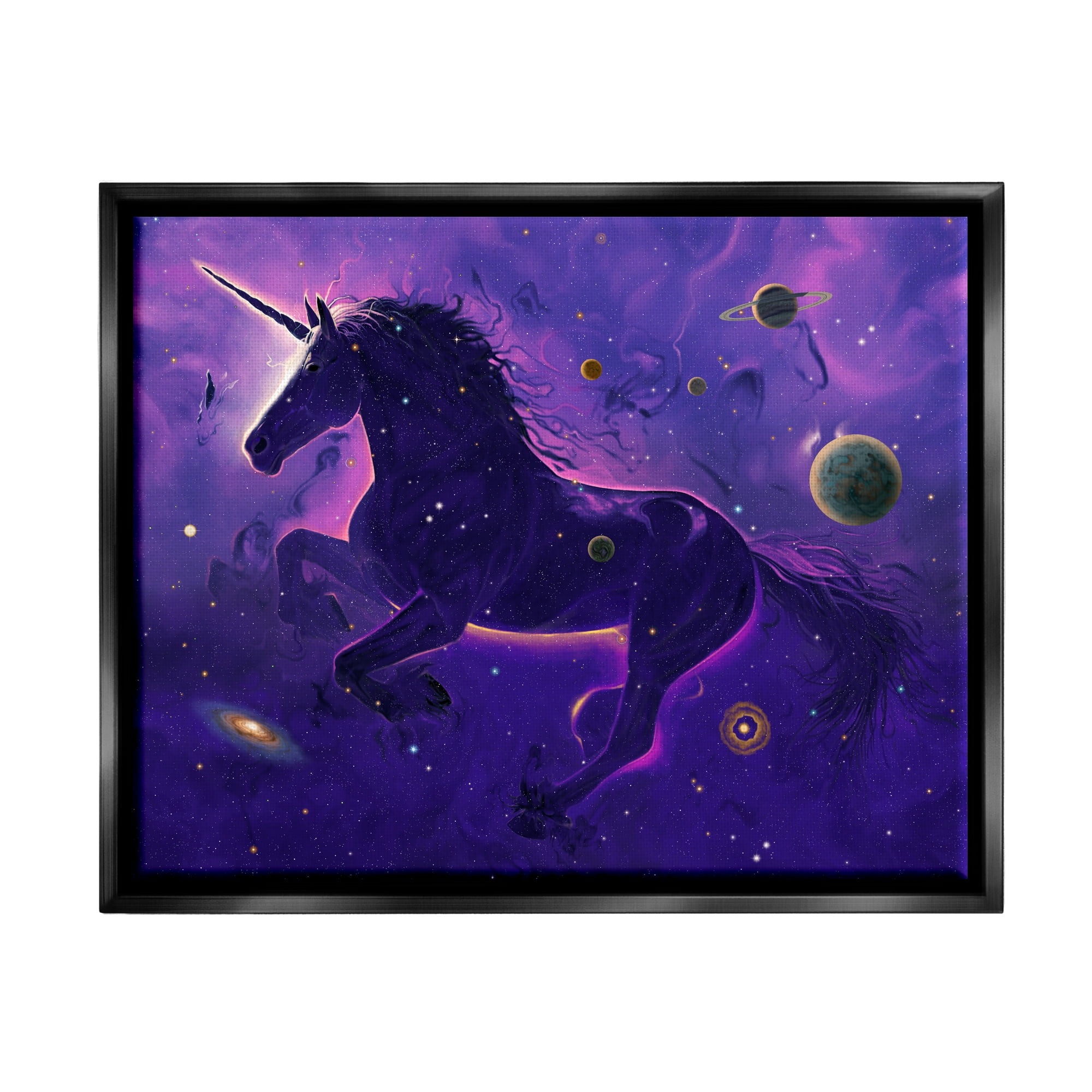 Stupell Industries Purple Unicorn Nebula Fairy Tales & Fantasy Painting Black Floater Framed Canvas Art Print Wall Art, 31 x 25
