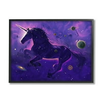 Stupell Industries Purple Unicorn Nebula Fairy Tales & Fantasy Painting Black Framed Art Print Wall Art, 14 x 11