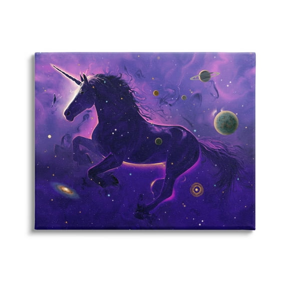Stupell Industries Purple Unicorn Nebula Fairy Tales & Fantasy Painting Gallery Wrapped Canvas Art Print Wall Art, 20 x 16