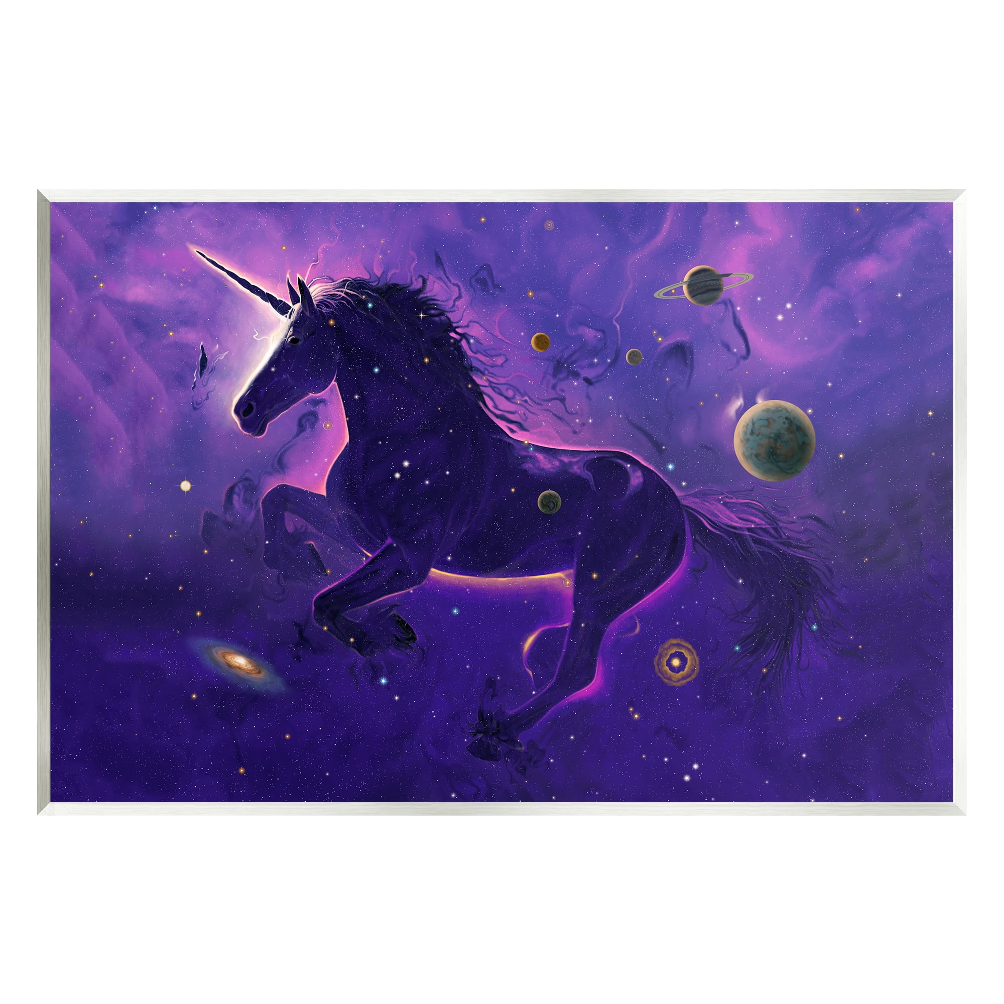 Stupell Industries Purple Unicorn Nebula Fairy Tales & Fantasy Painting Unframed Art Print Wall Art, 19 x 13