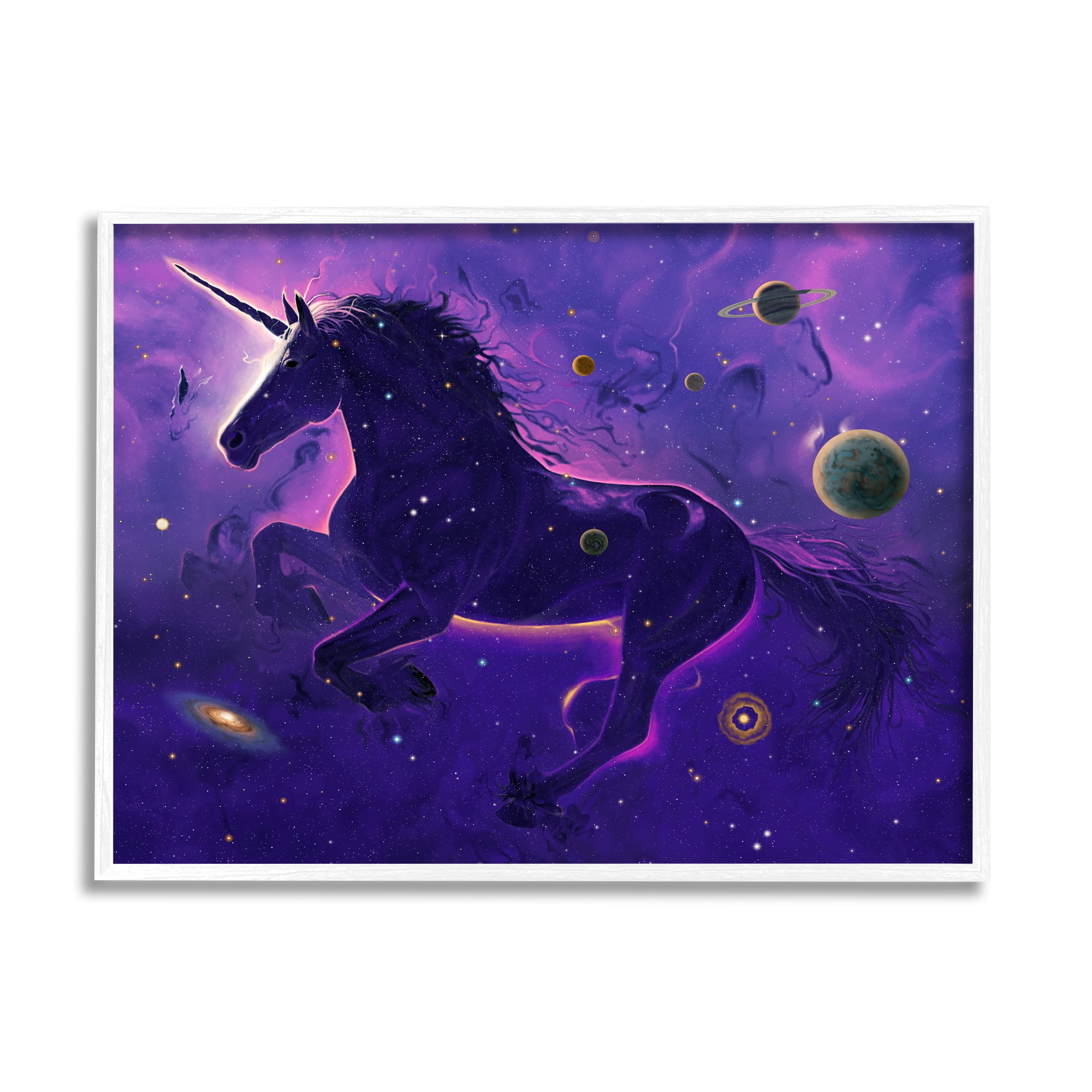 Stupell Industries Purple Unicorn Nebula Fairy Tales & Fantasy Painting White Framed Art Print Wall Art, 30 x 24