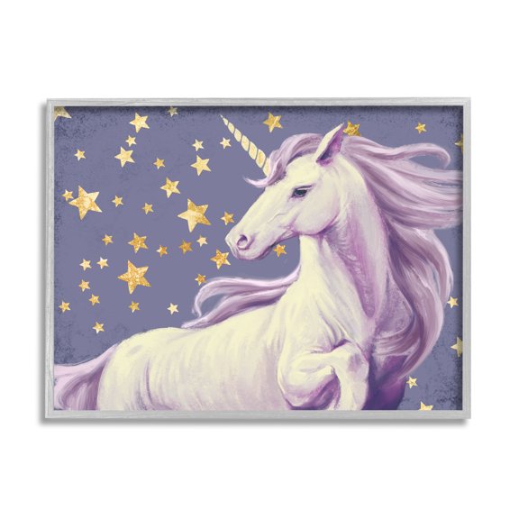 Stupell Industries Purple Unicorn in Starry Night Sky Space Fantasy , 24 x 30,Design by Ziwei Li