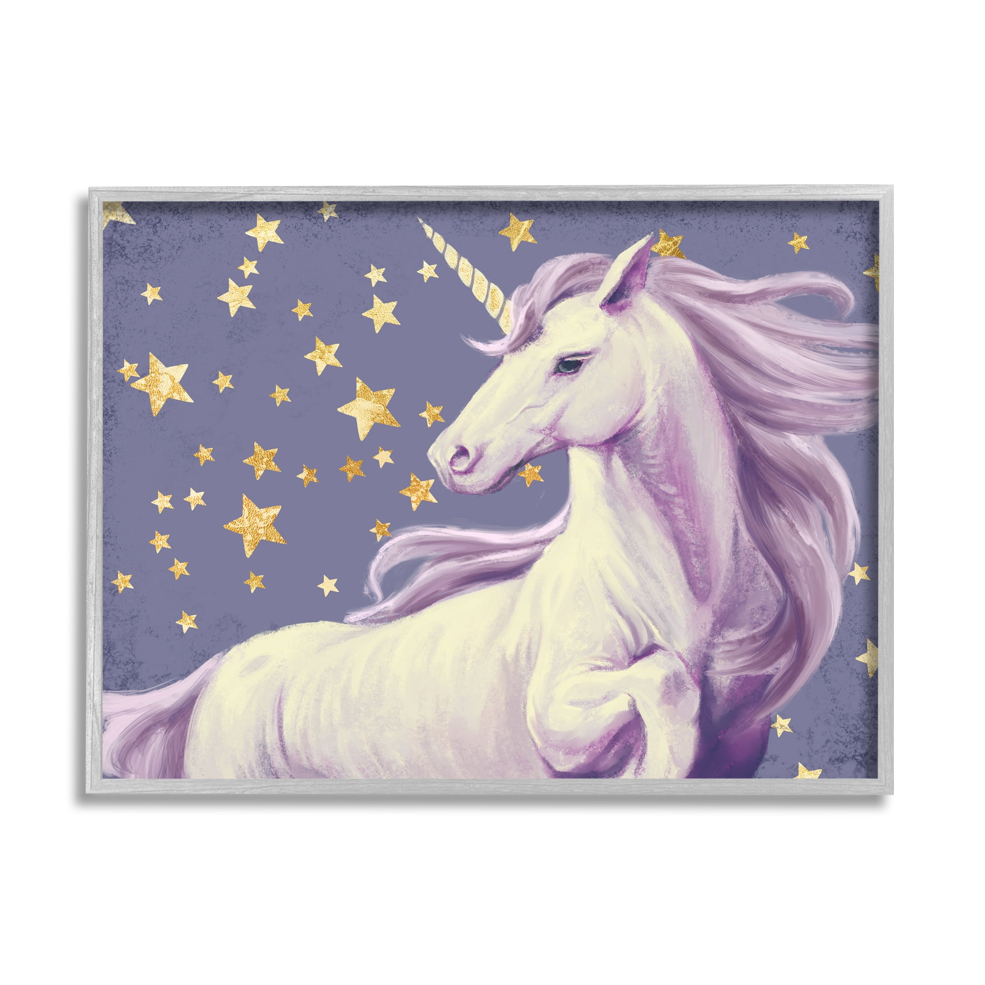 Stupell Industries Purple Unicorn in Starry Night Sky Space Fantasy Framed Wall Art Design by Ziwei Li, 11" x 14", Gray Framed