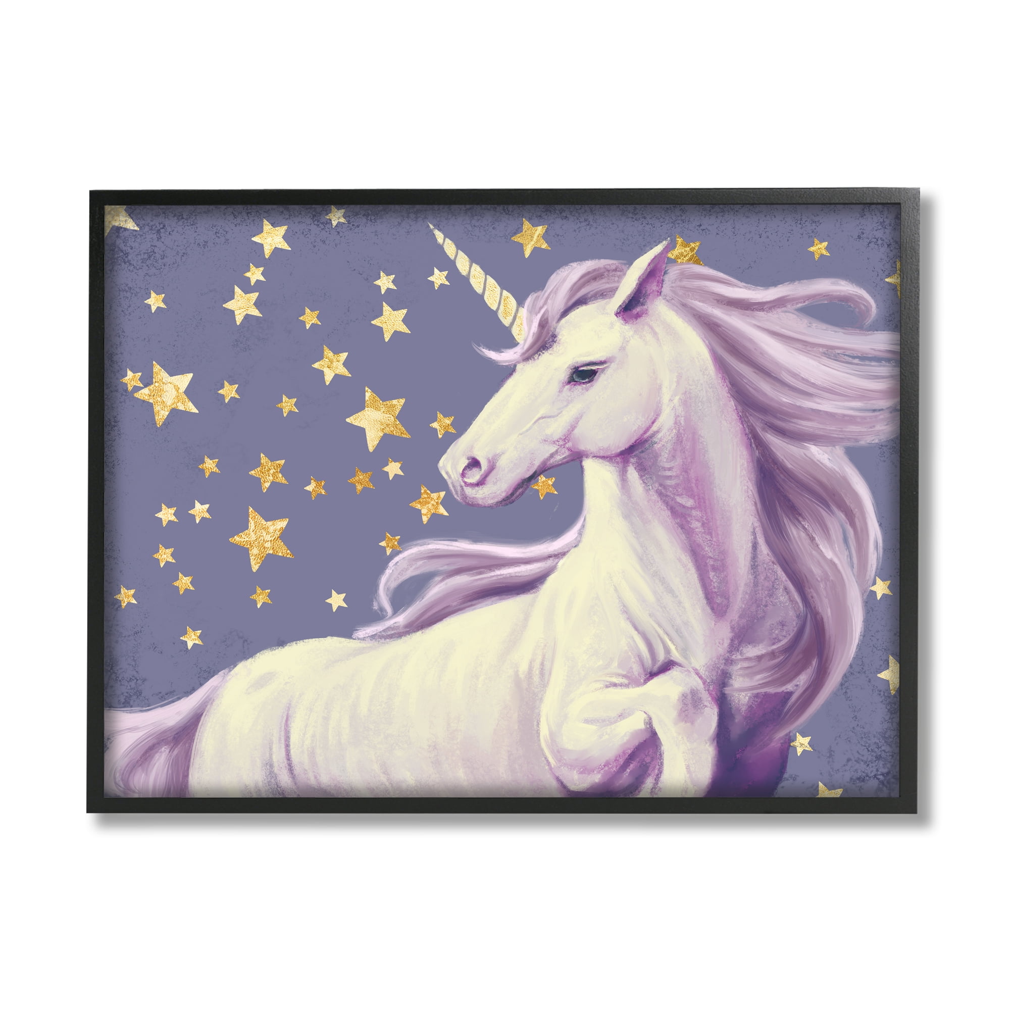 Stupell Industries Purple Unicorn in Starry Night Sky Space Fantasy Framed Wall Art Design by Ziwei Li, 24" x 30", Black Framed