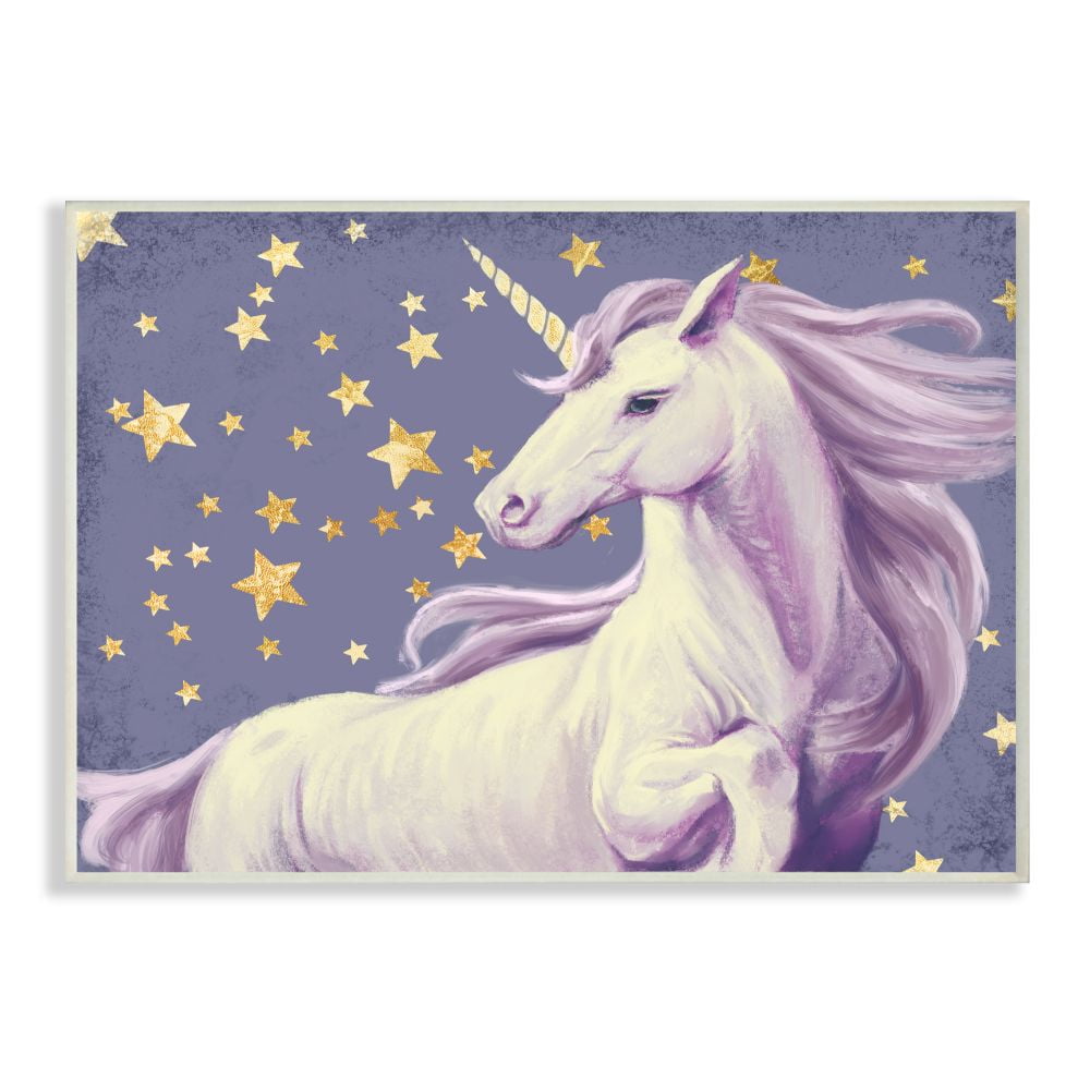 Stupell Industries Purple Unicorn in Starry Night Sky Space Fantasy Wall Plaque Design by Ziwei Li