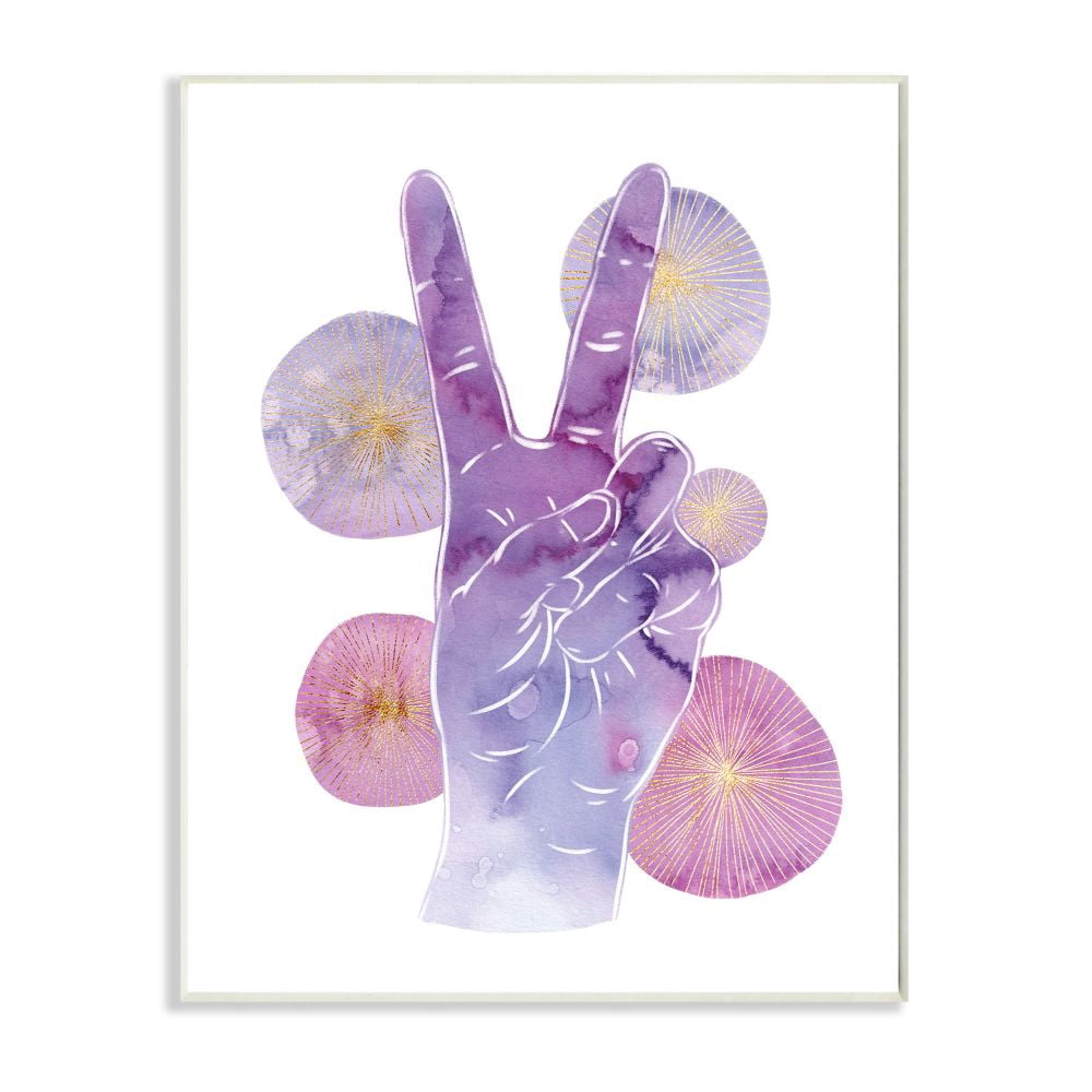 Stupell Industries Purple Watercolor Peace Hand Sign with Abstract Shapes Designed by Ziwei Li